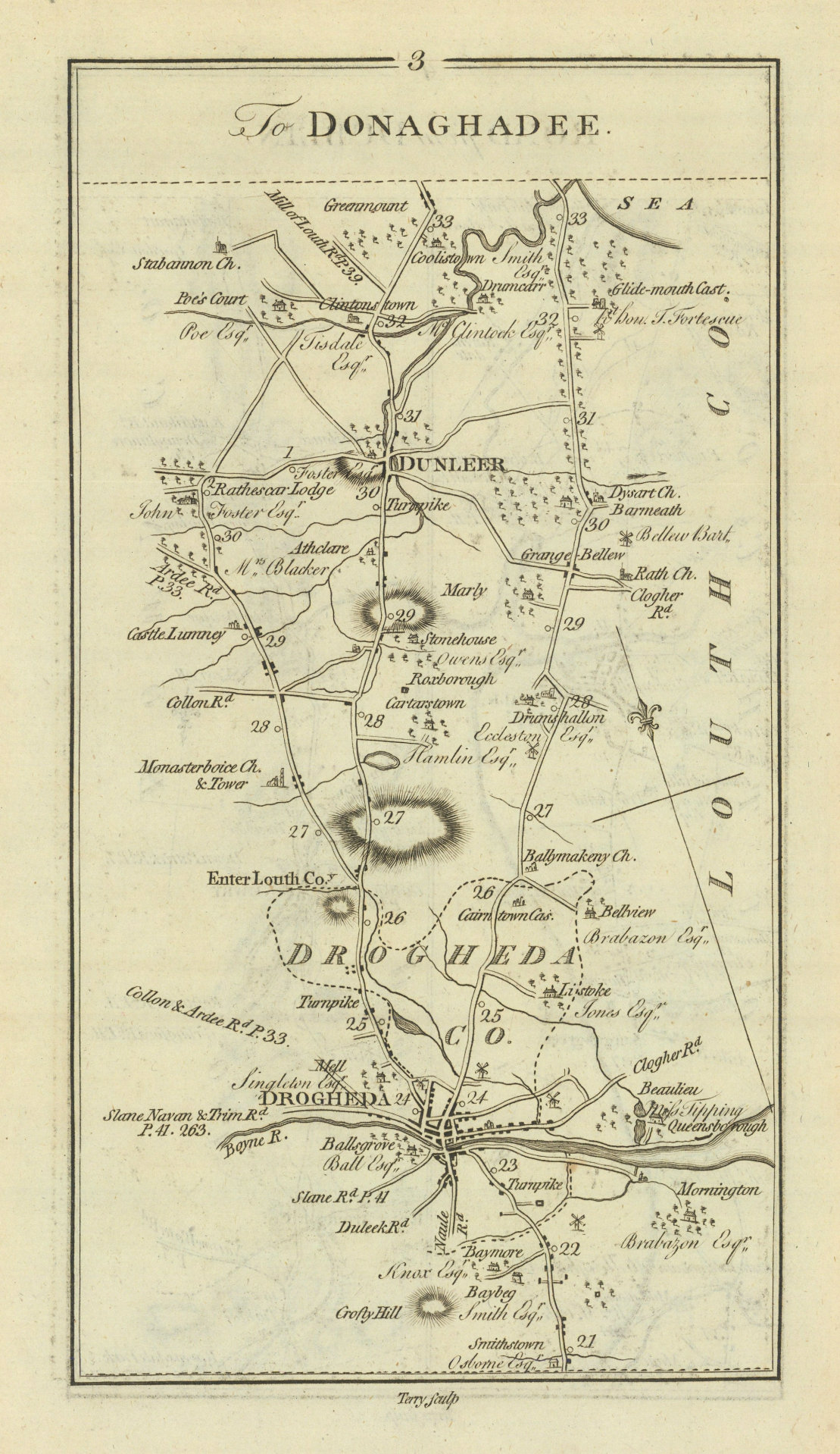 #3 Road from Dublin to Donaghadee Drogheda Dunleer Louth TAYLOR/SKINNER 1778 map