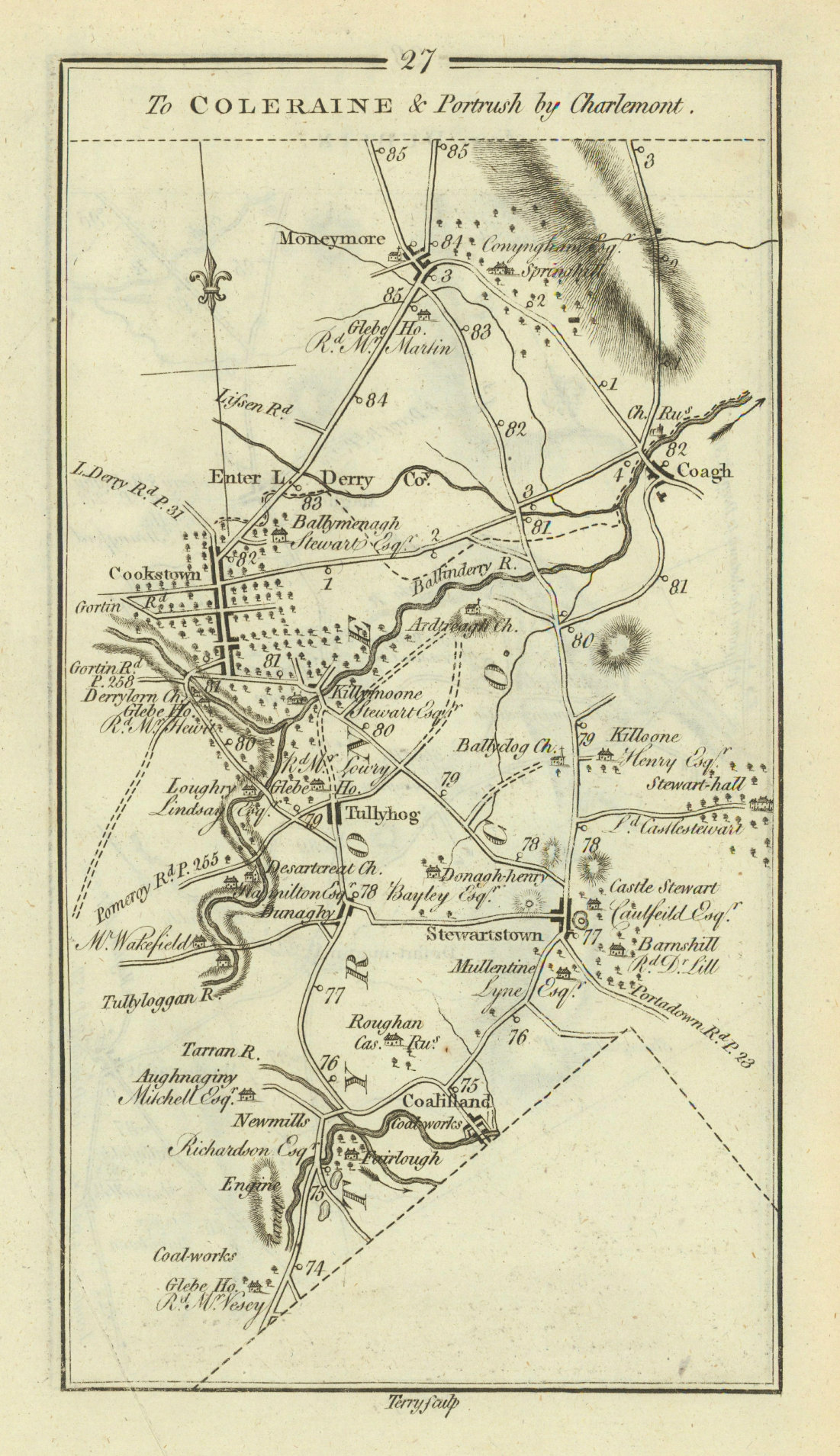 #27 Coleraine & Portrush by Charlemont. Coagh Cookstown. TAYLOR/SKINNER 1778 map