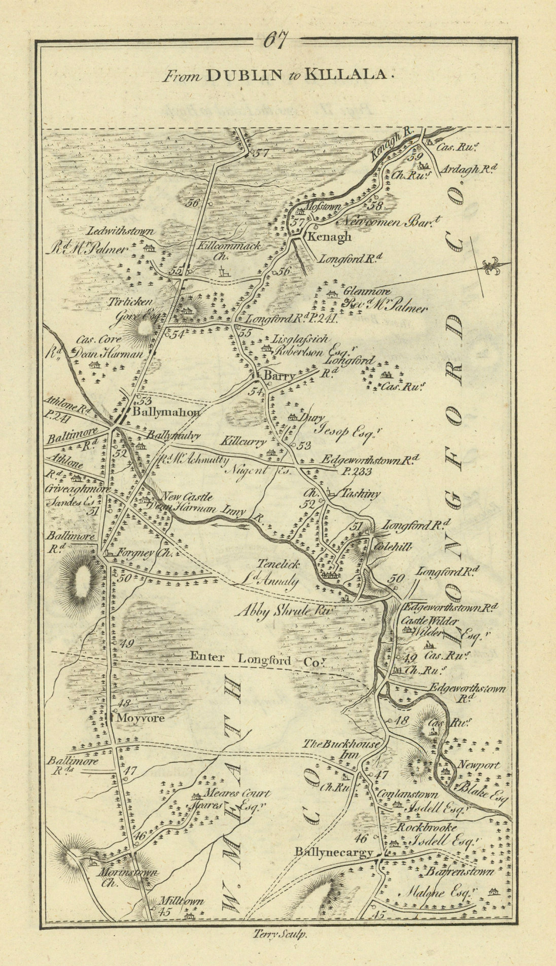 #67 Dublin to Killala. Keenagh Ballymahon Ballynacargy. TAYLOR/SKINNER 1778 map