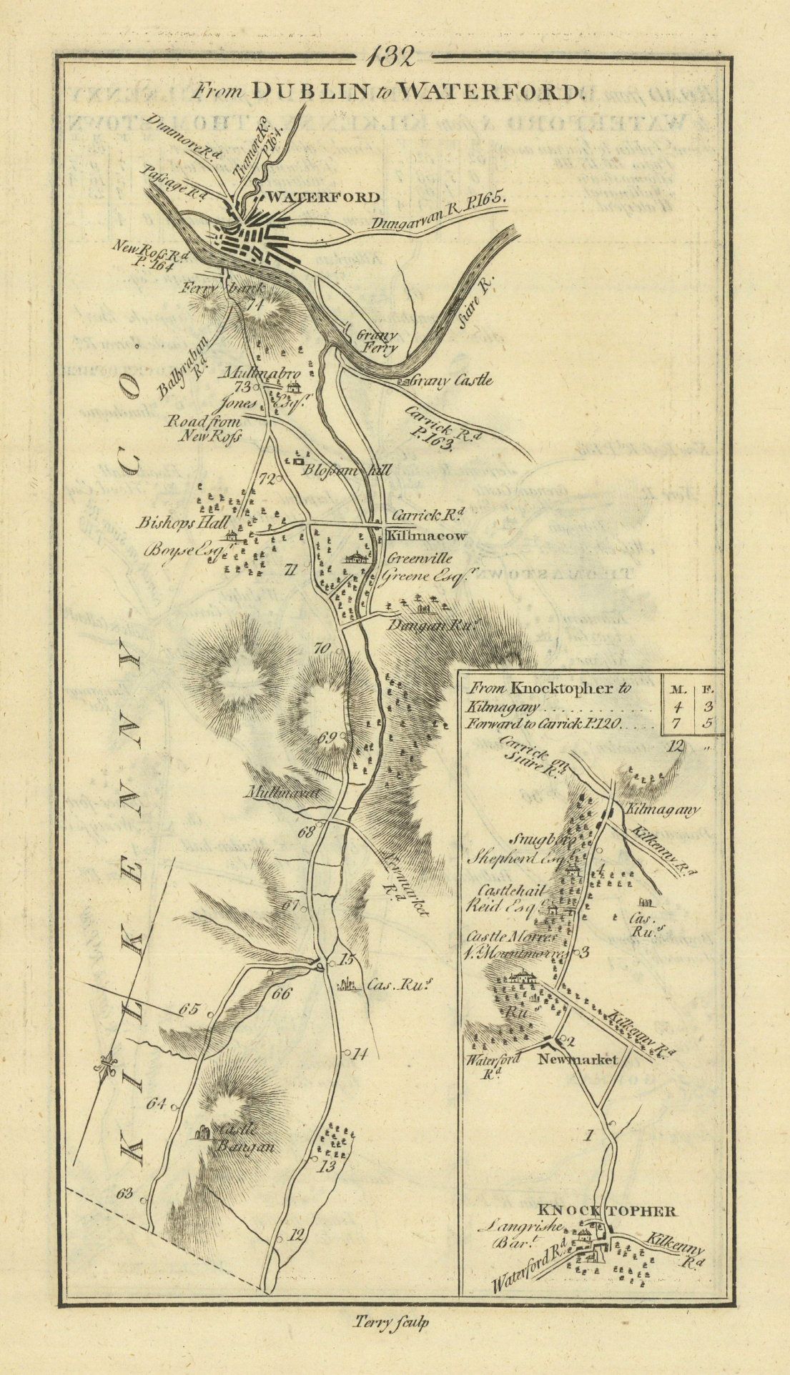 #132 Dublin to Waterford. Kilmacow Newmarket Knocktopher TAYLOR/SKINNER 1778 map