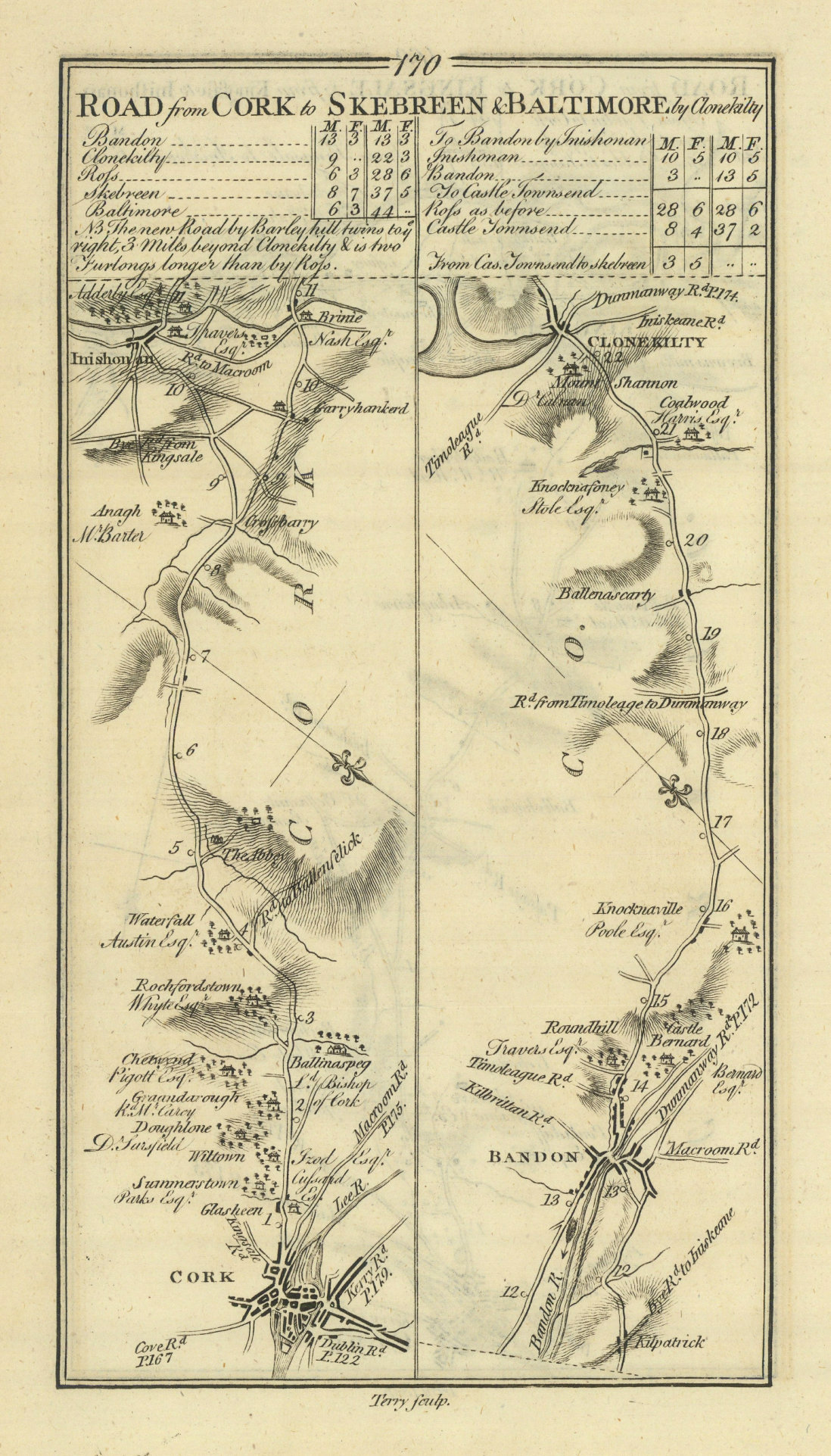 #170 Cork to Skebreen… by Clonakilty. Bandon Innishannon TAYLOR/SKINNER 1778 map