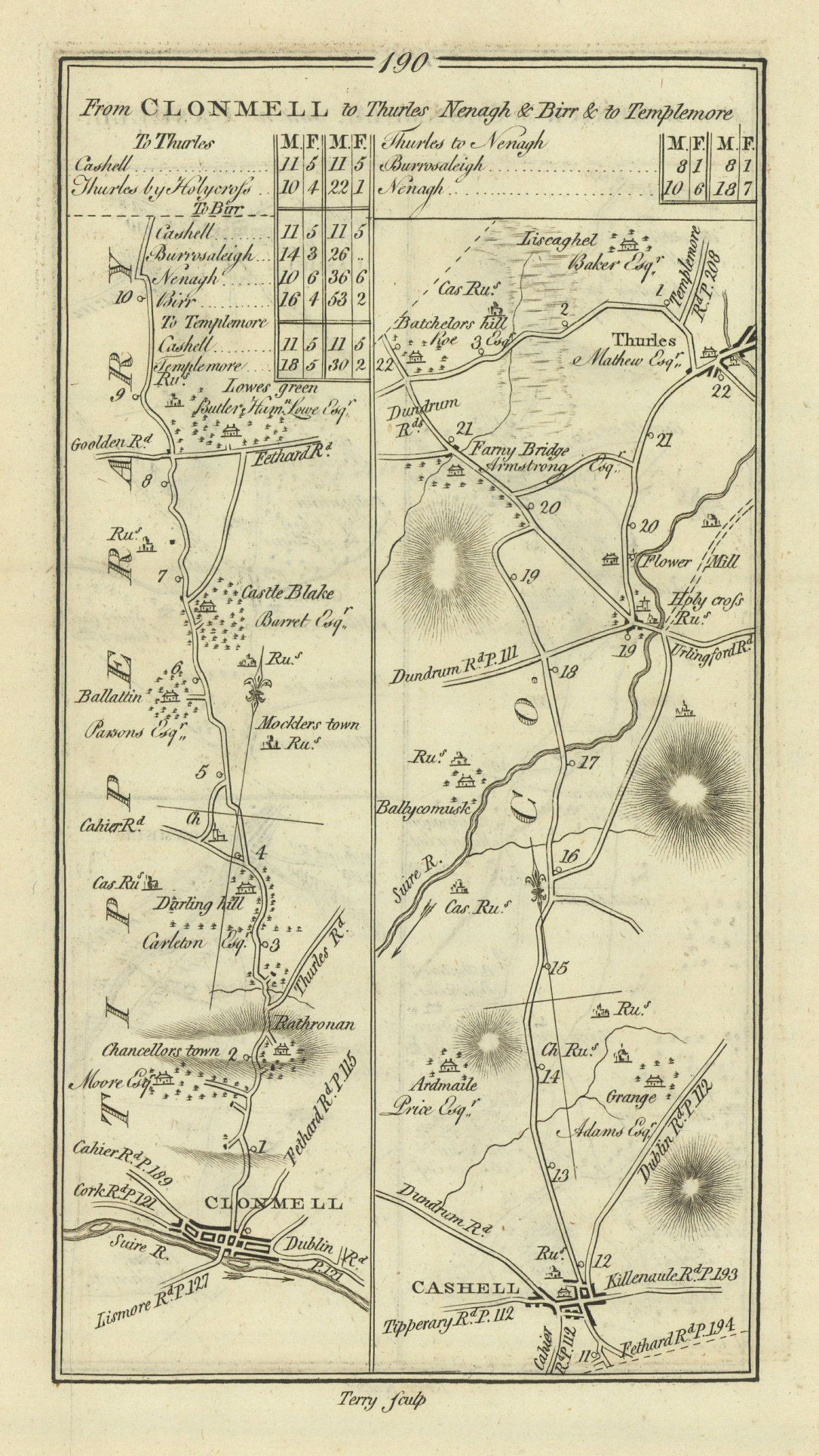 #190 From Clonmel to Thurles, Nenagh… Cashel Tipperary. TAYLOR/SKINNER 1778 map