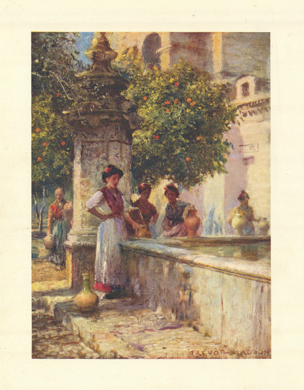 Associate Product Cordoba - Fountain in the Patio de Los Naranjos. Haddon 1908 old antique print