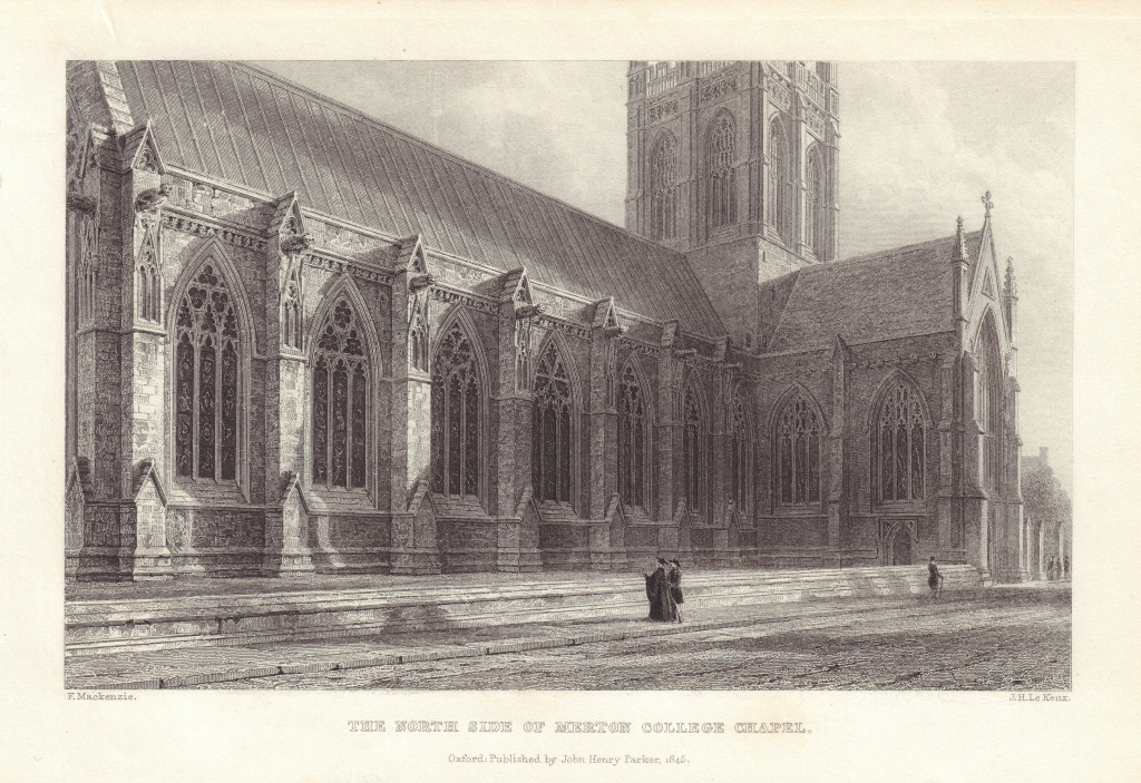 Associate Product The north side of Merton College Chapel, Oxford, by John Le Keux 1837 print