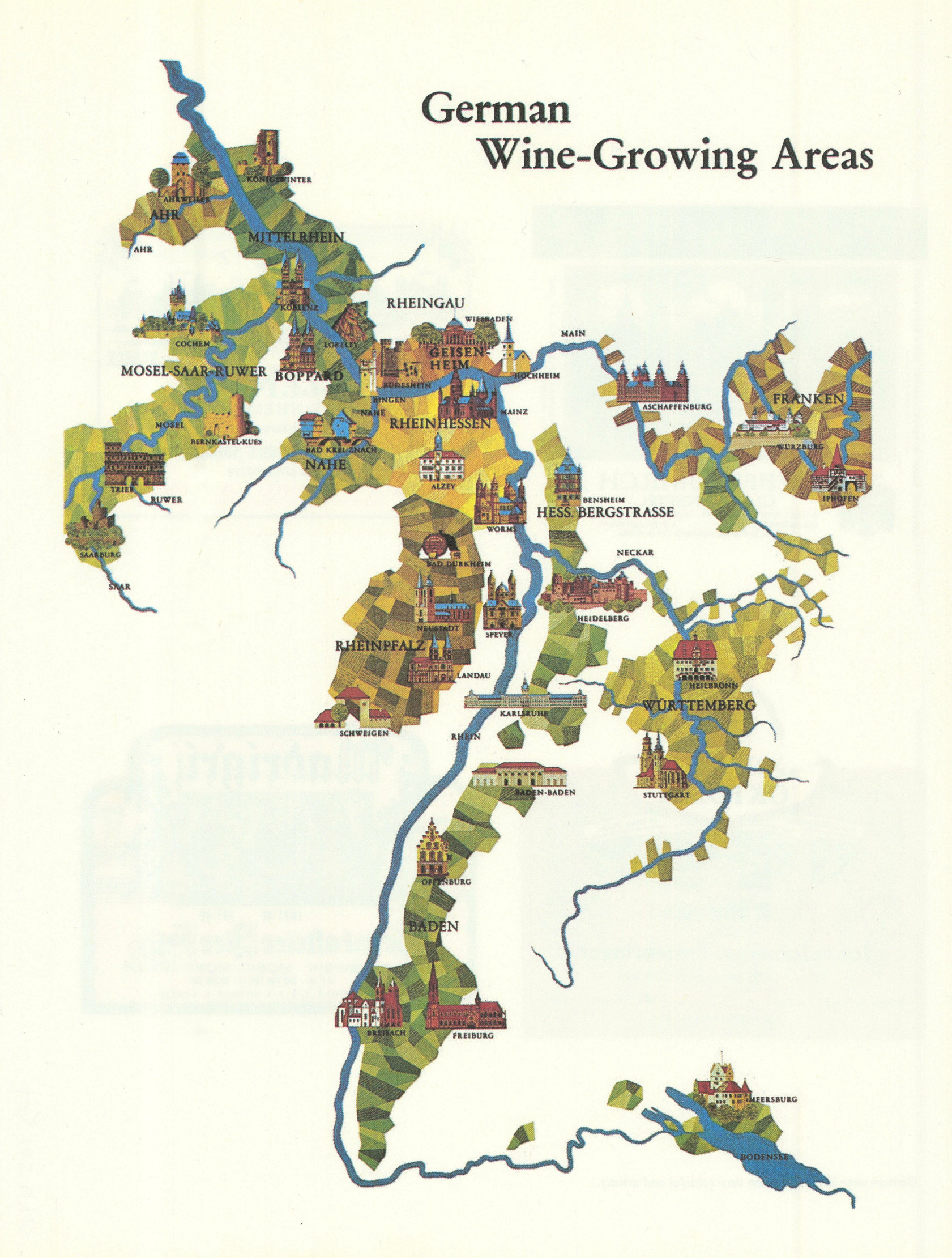 Associate Product German Wine-Growing Areas. Pictorial map. Rhine 1979 old vintage chart