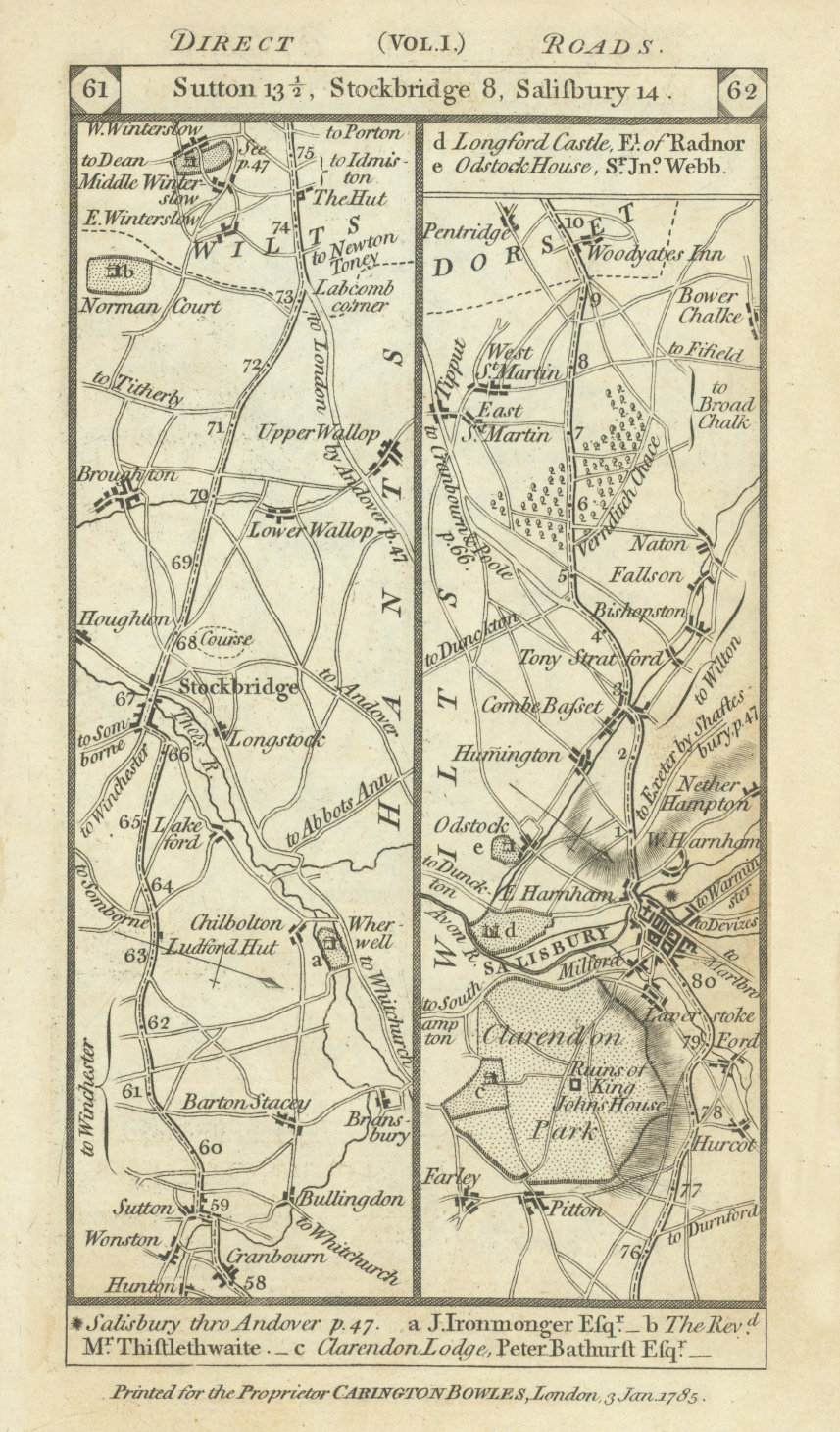 Associate Product Wonston-Stockbridge-Wallop-Salisbury-Martin road strip map PATERSON 1785