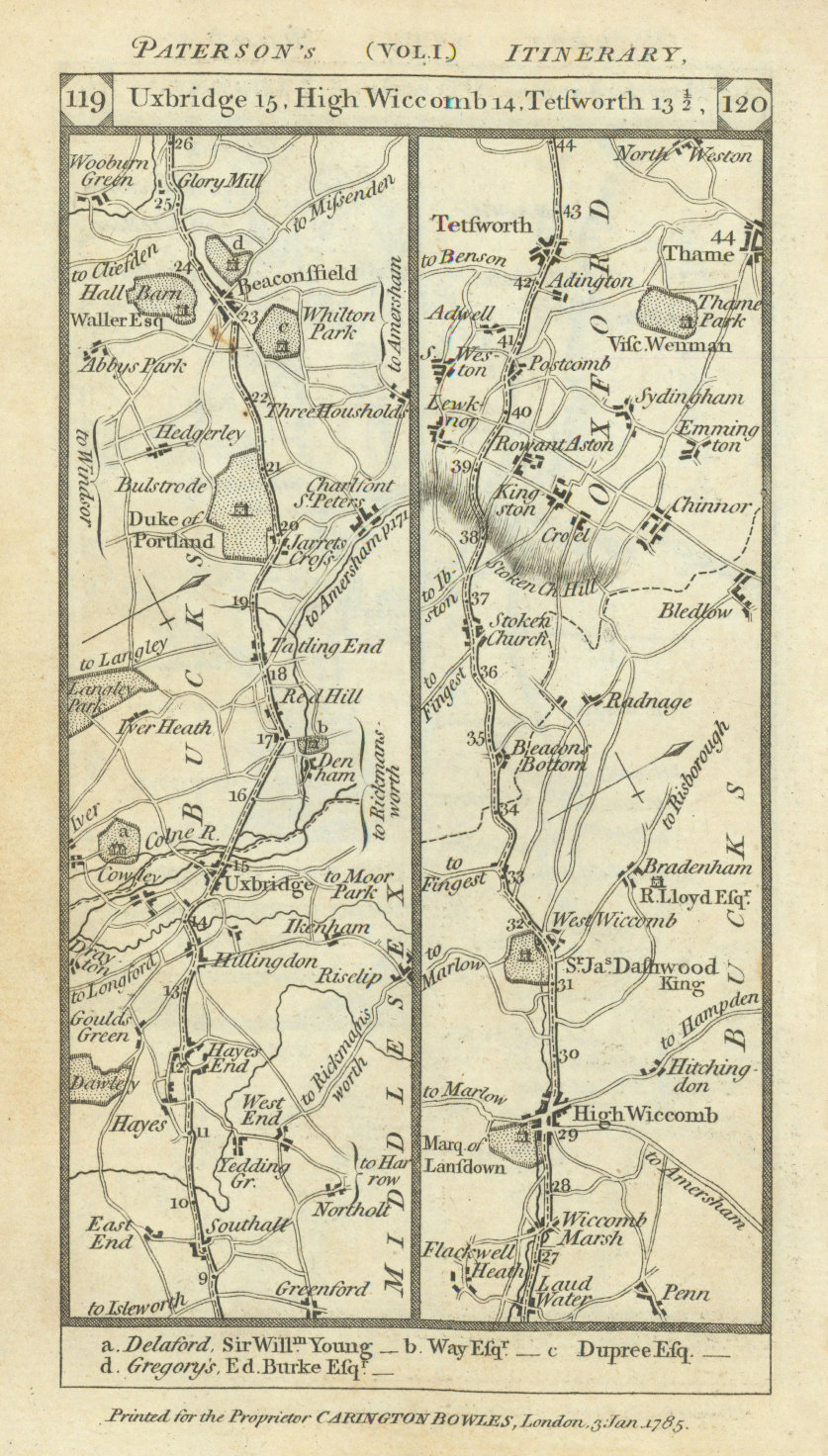 Southall-Chalfonts-Beaconsfield-High Wycombe road strip map PATERSON 1785