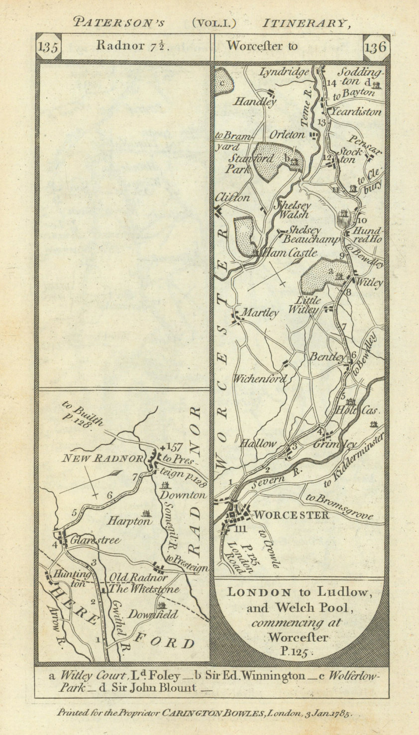 Associate Product New Radnor. Worcester - Martley - Shelsley road strip map PATERSON 1785