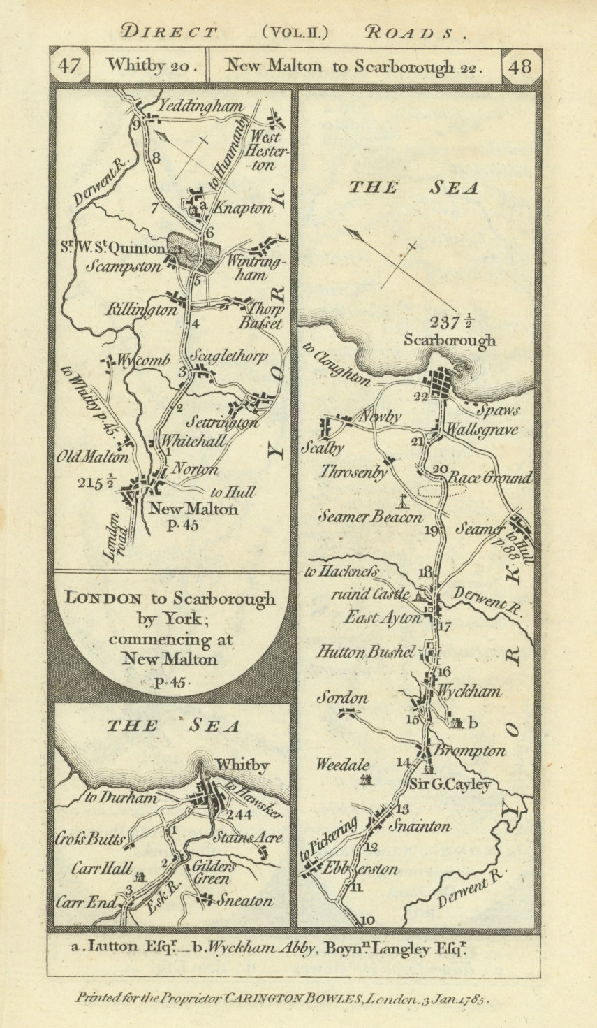 Associate Product Whitby. New Malton-Wykeham-Scarborough road strip map PATERSON 1785 old