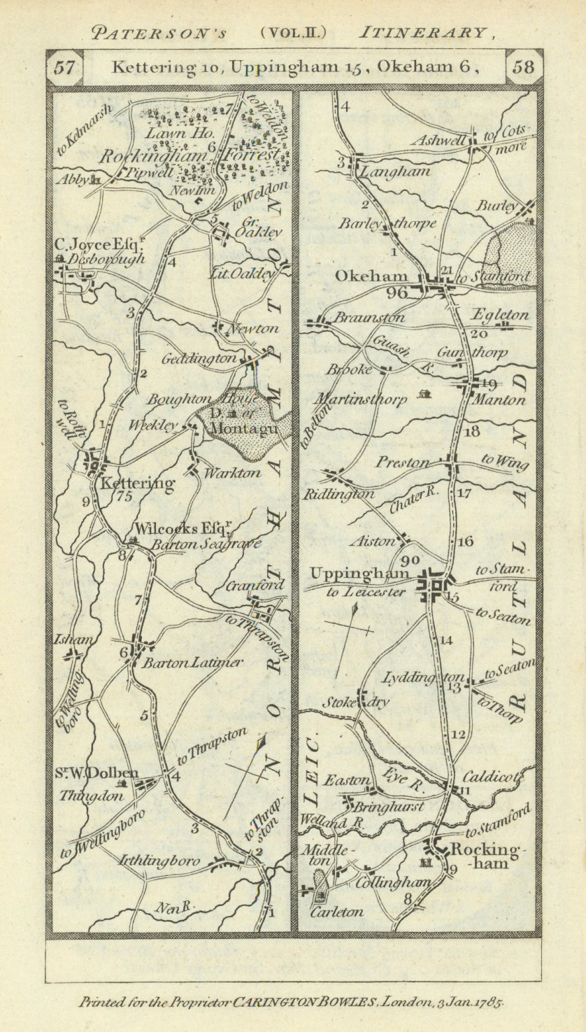 Associate Product Kettering - Rockingham - Uppingham - Oakham road strip map PATERSON 1785