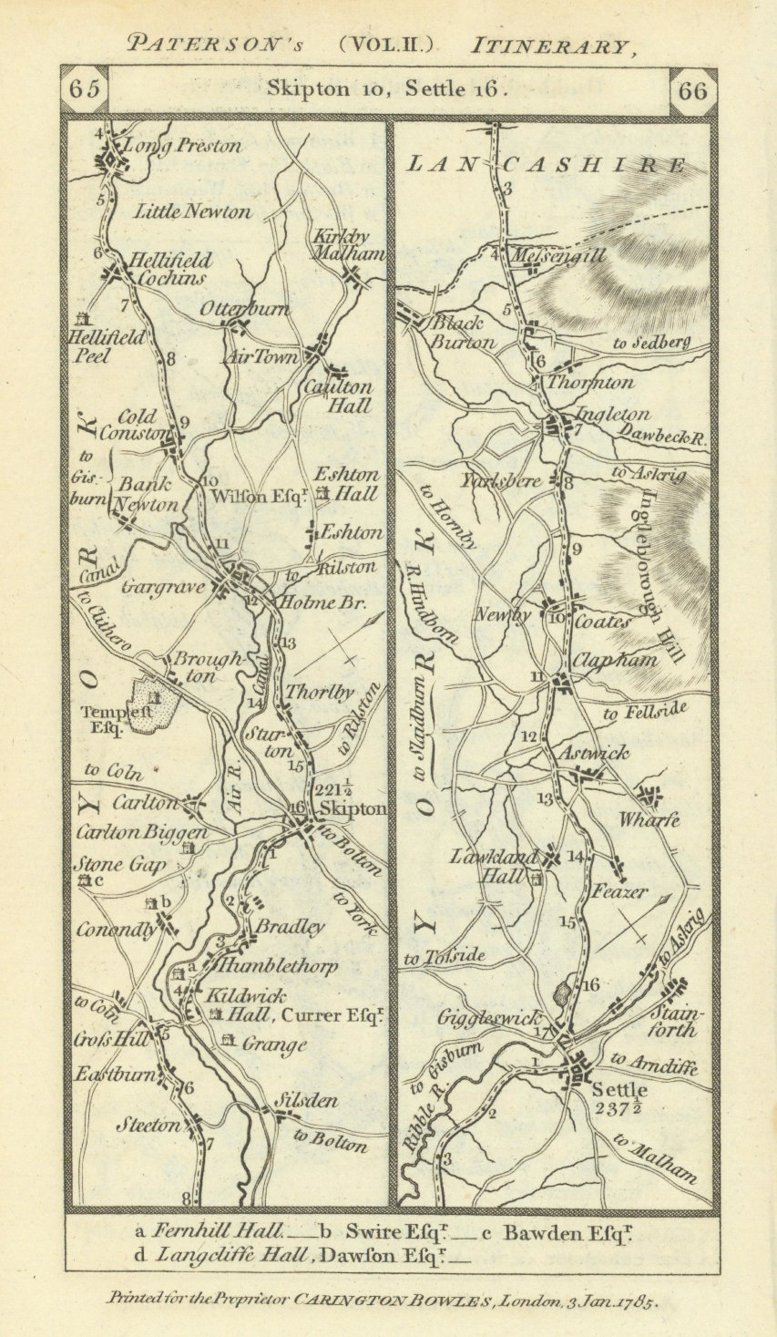 Associate Product Skipton-Gargrave-Long Preston-Settle-Ingleton road strip map PATERSON 1785