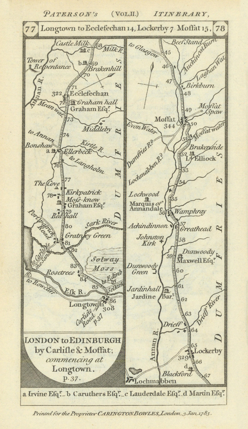 Paterson, Daniel Early 19th century copperplate road strip maps of