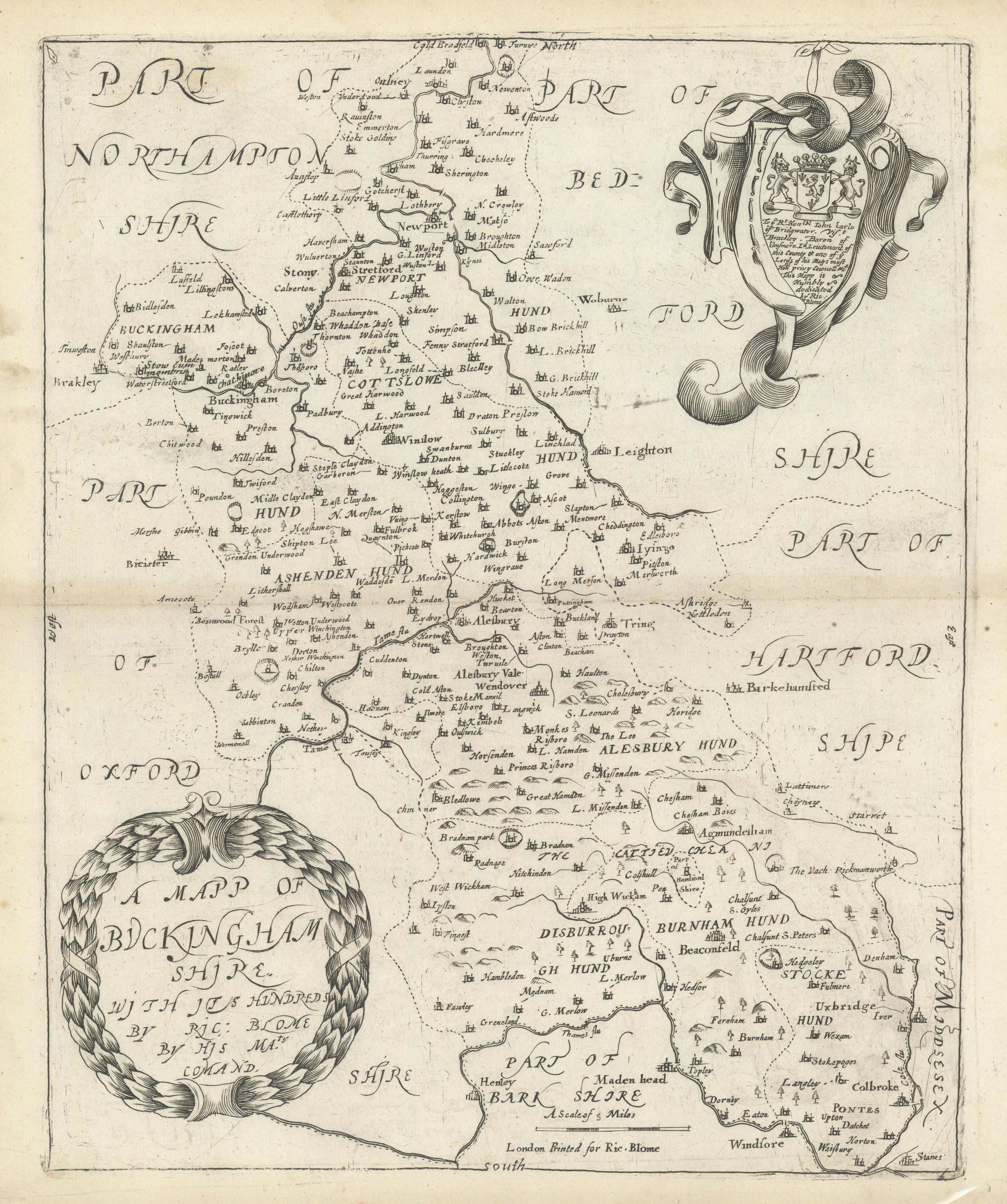 Associate Product A Mapp of Buckingham Shire: with its hundreds by Richard Blome 1673 old