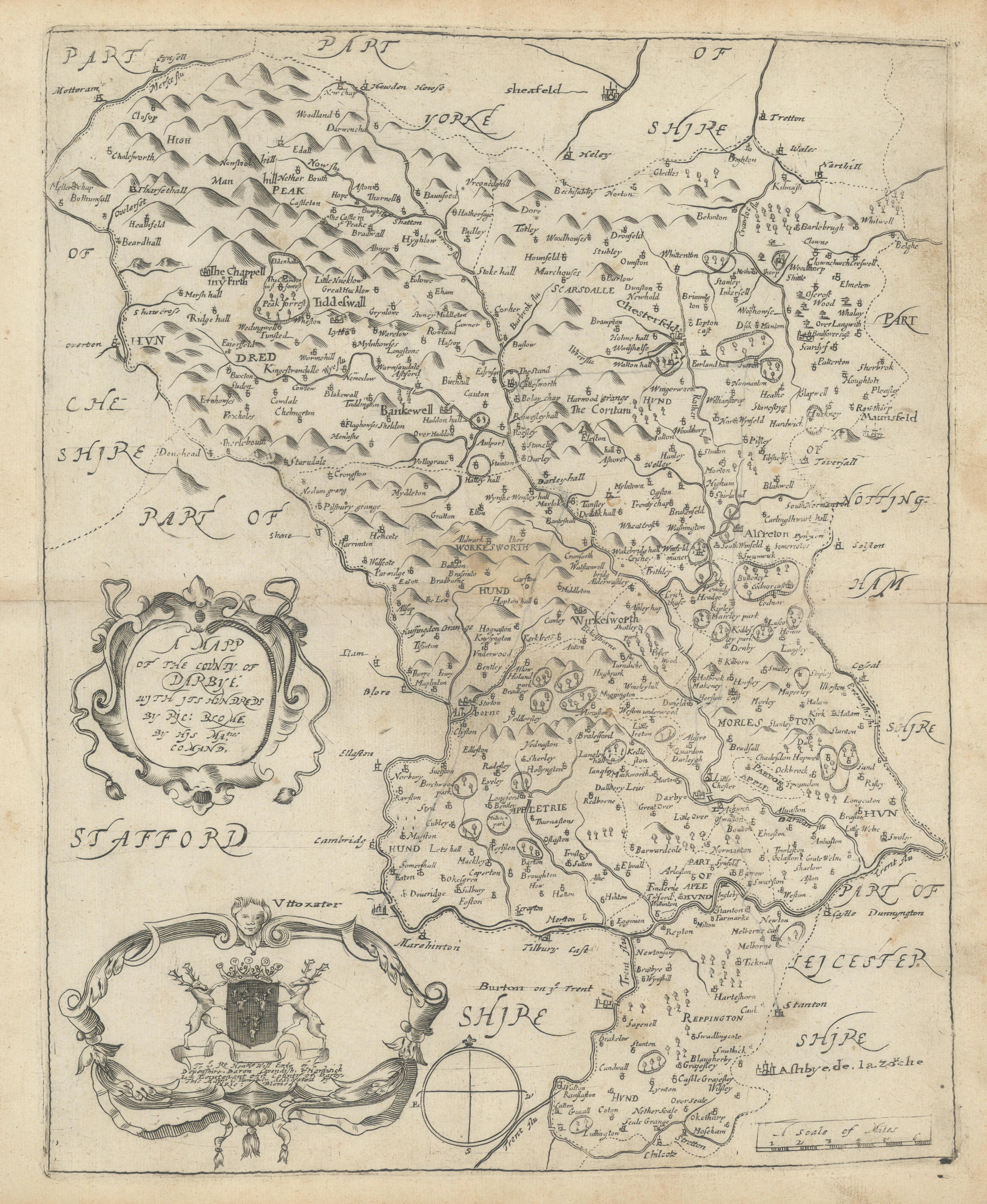 Associate Product A Mapp of the County of Darbye with its Hundreds by Richard Blome 1673 old