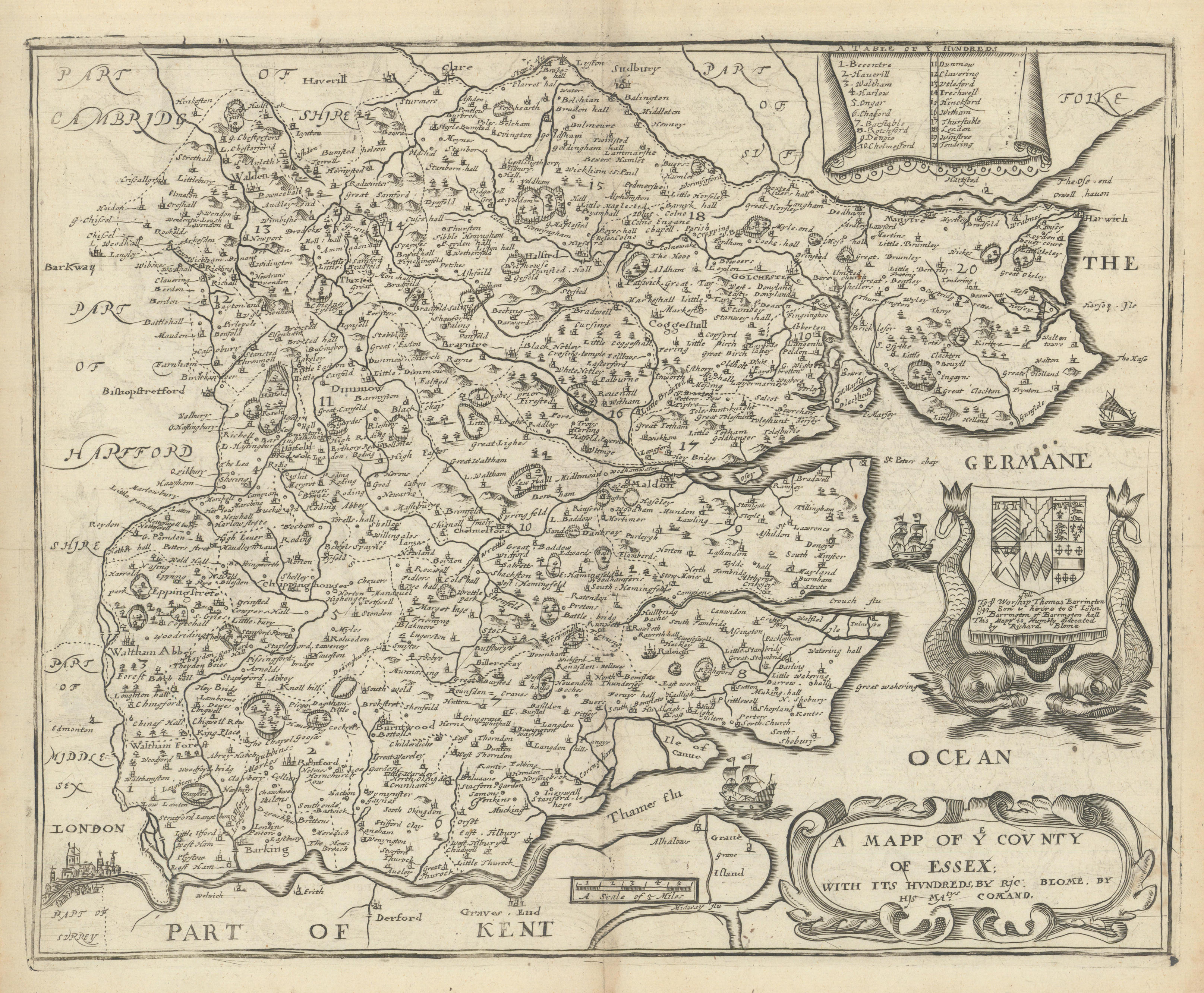 Associate Product A Mapp of ye County of Essex; with its Hundreds by Richard Blome 1673 old