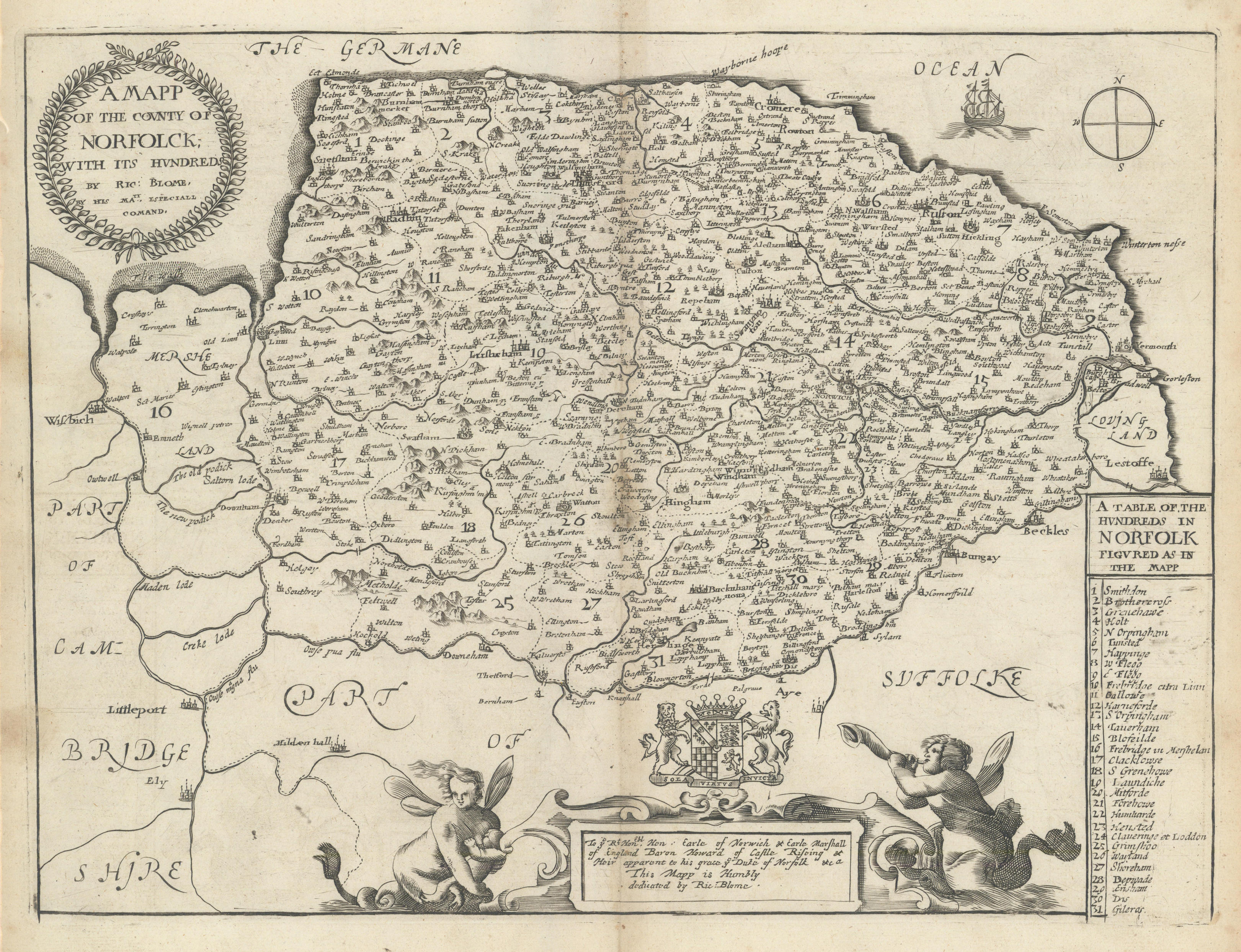 Associate Product A Mapp of the County of Norfolck with its hundreds by Richard Blome 1673