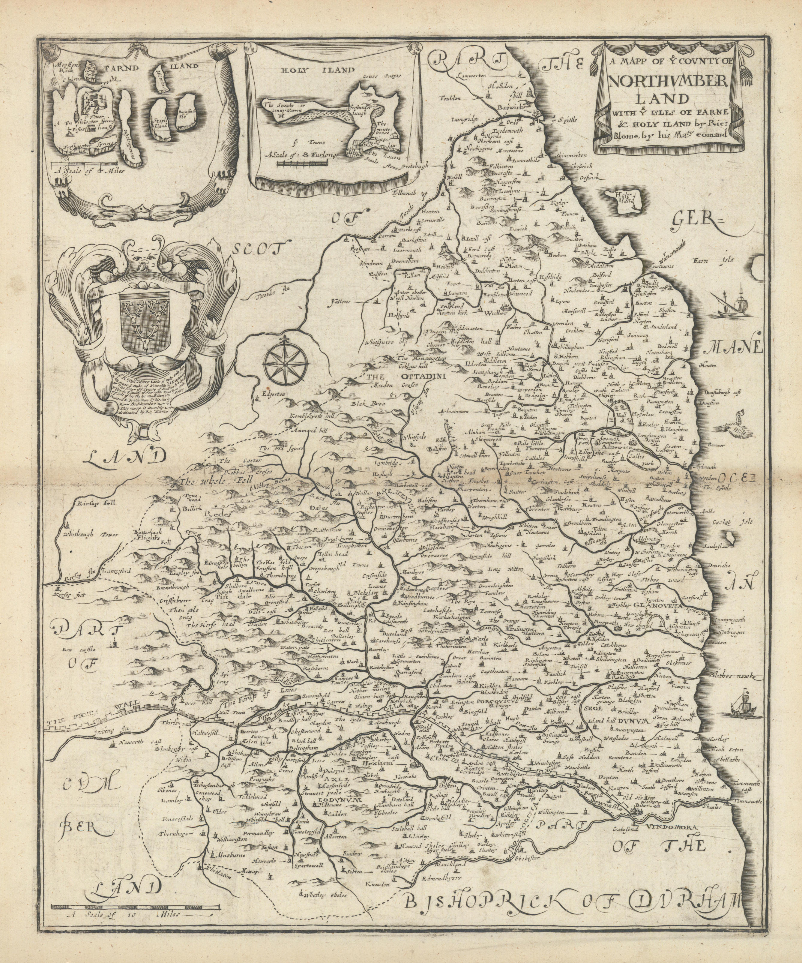 Associate Product A Mapp of ye County of Northumberland with… Farne & Holy Iland. BLOME 1673