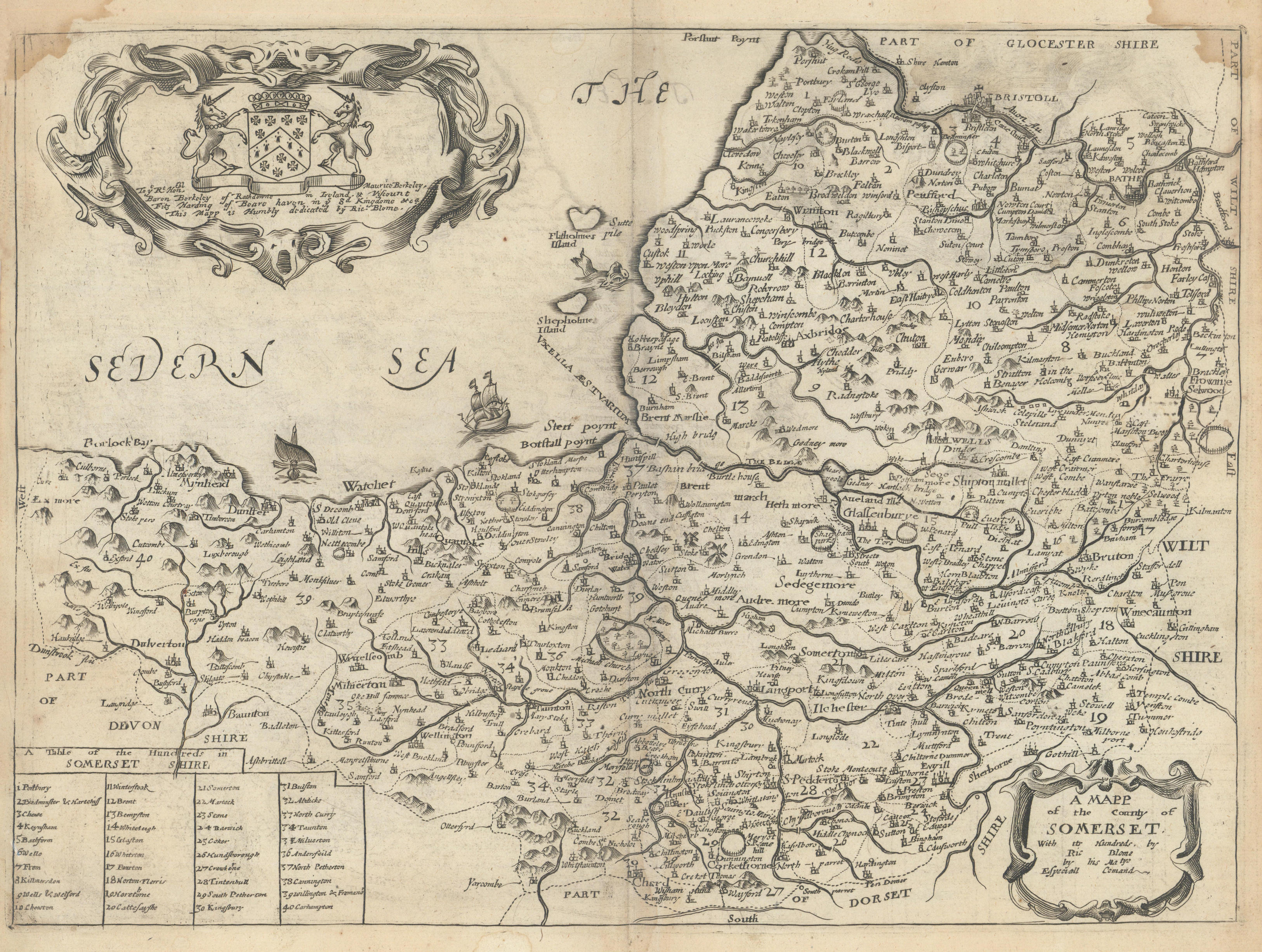 Associate Product A Mapp of the County of Somerset, with its Hundreds by Richard Blome 1673