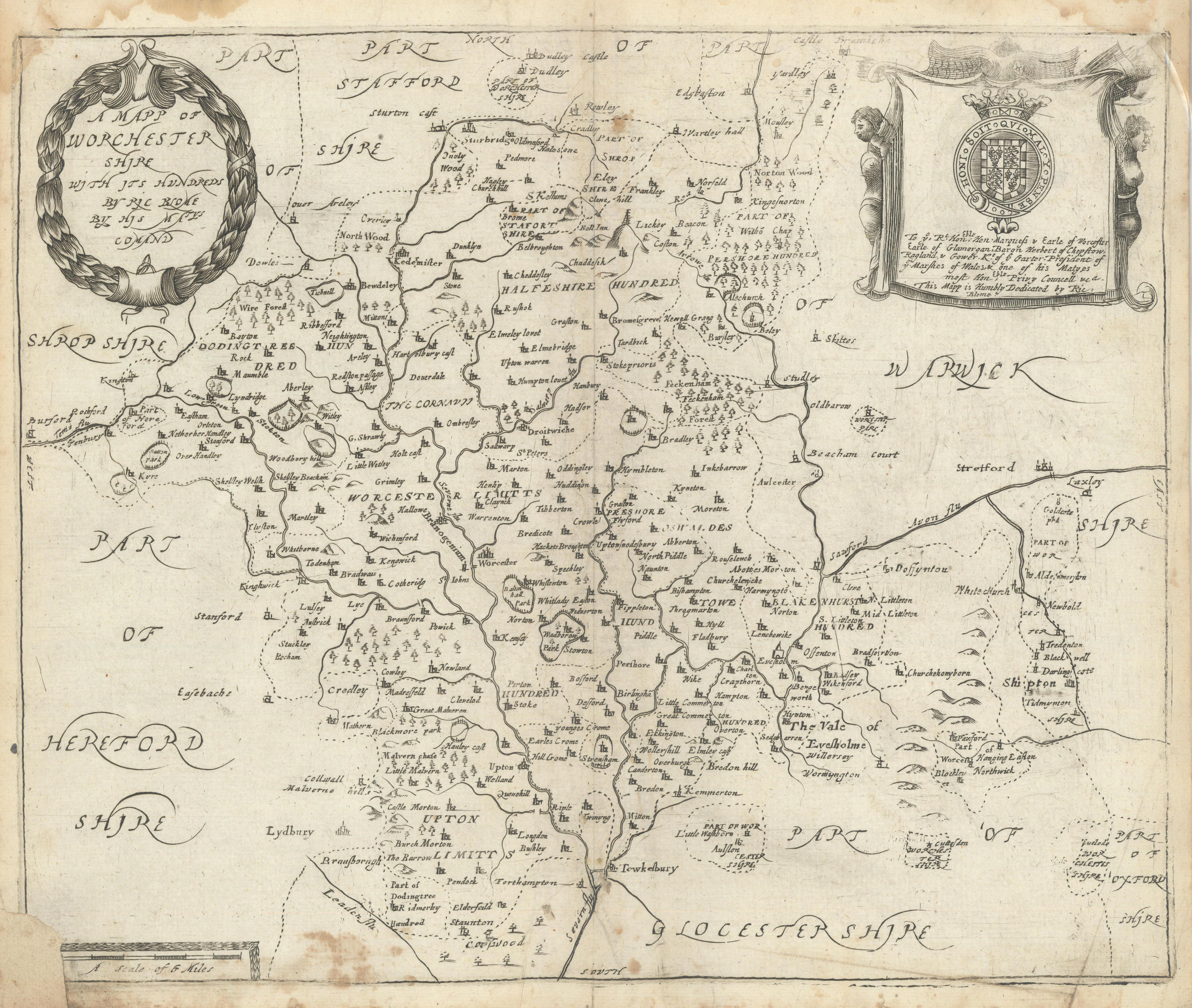 Associate Product A Mapp of Worchester Shire, with its hundreds by Richard Blome 1673 old