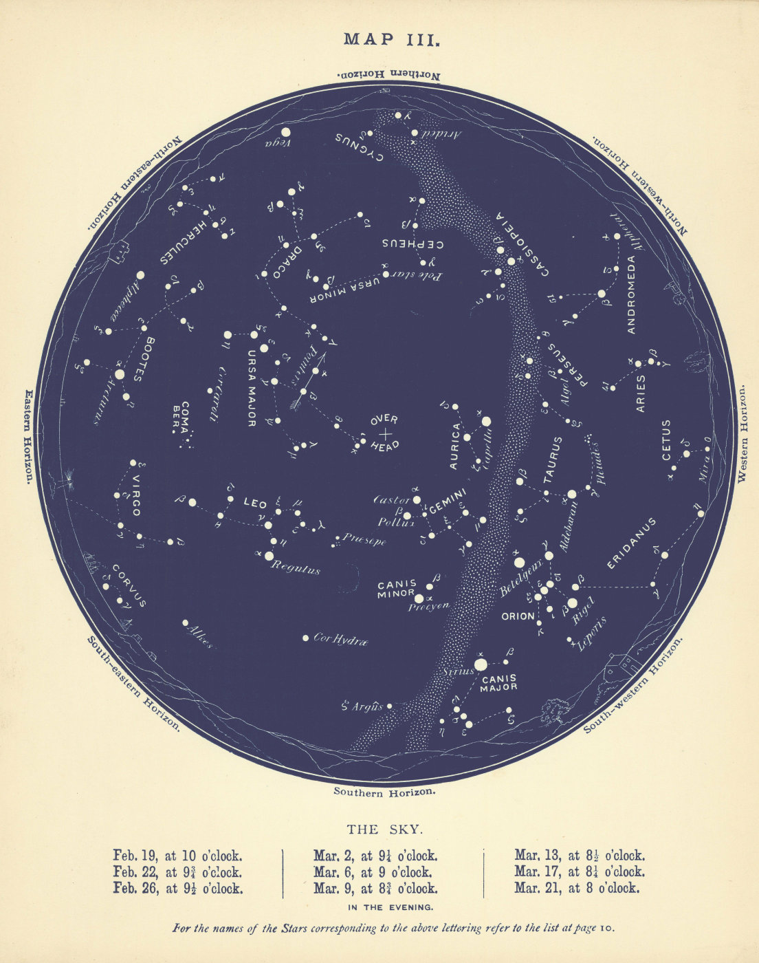 Associate Product STAR MAP III. The Night Sky. February-March. Astronomy. PROCTOR 1896 old