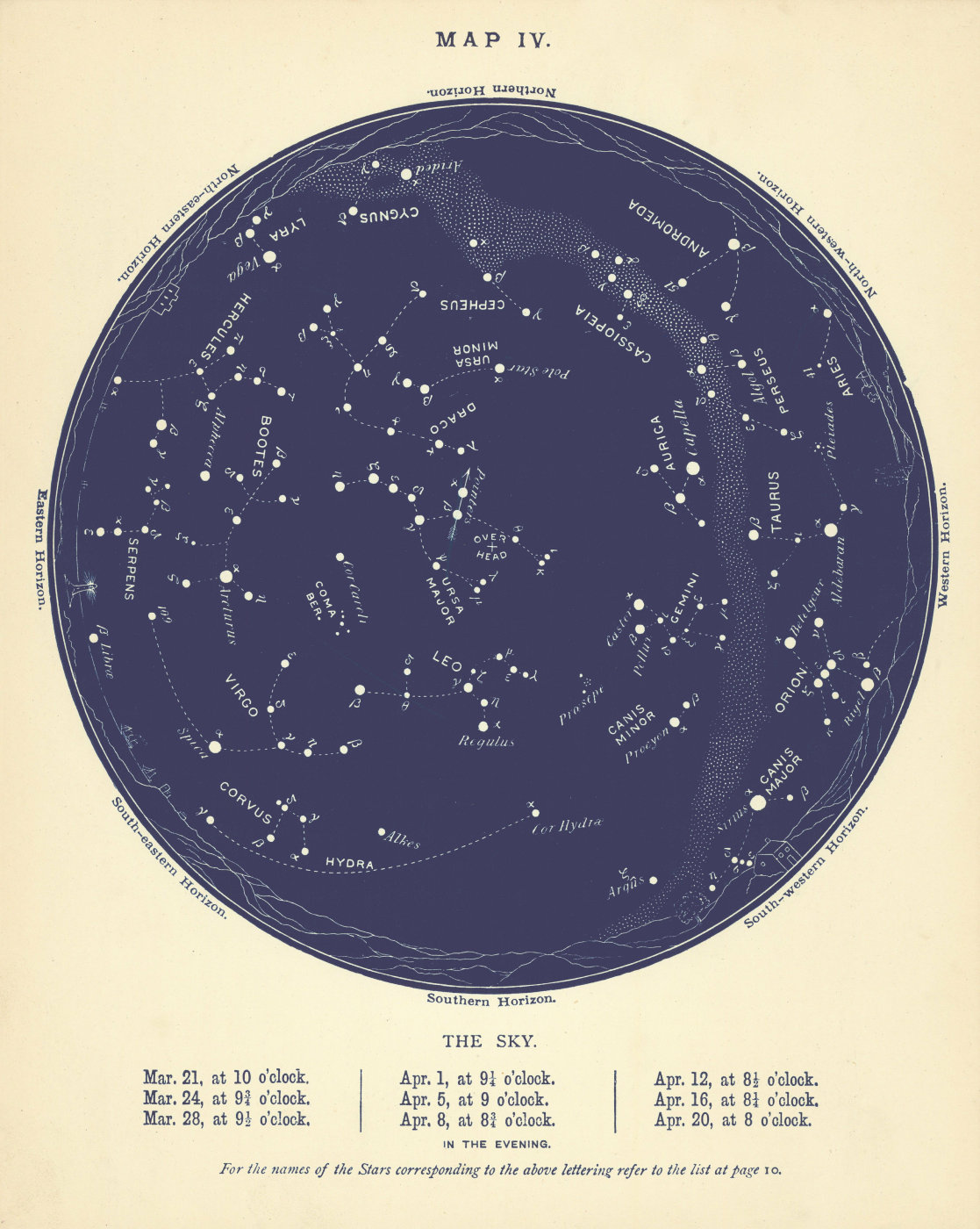 Associate Product STAR MAP IV. The Night Sky. March-April. Astronomy. PROCTOR 1896 old