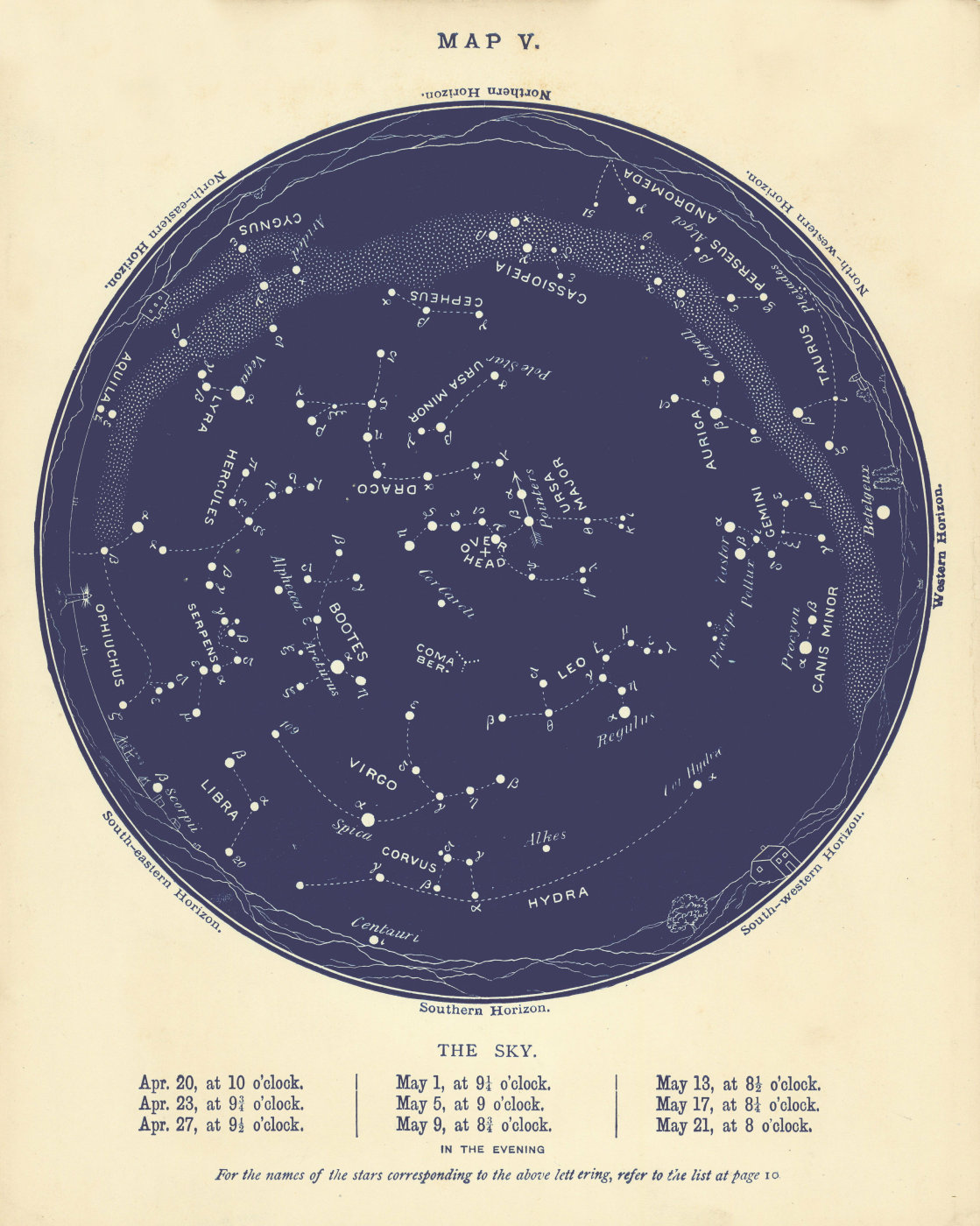 Associate Product STAR MAP V. The Night Sky. April-May. Astronomy. PROCTOR 1896 old antique
