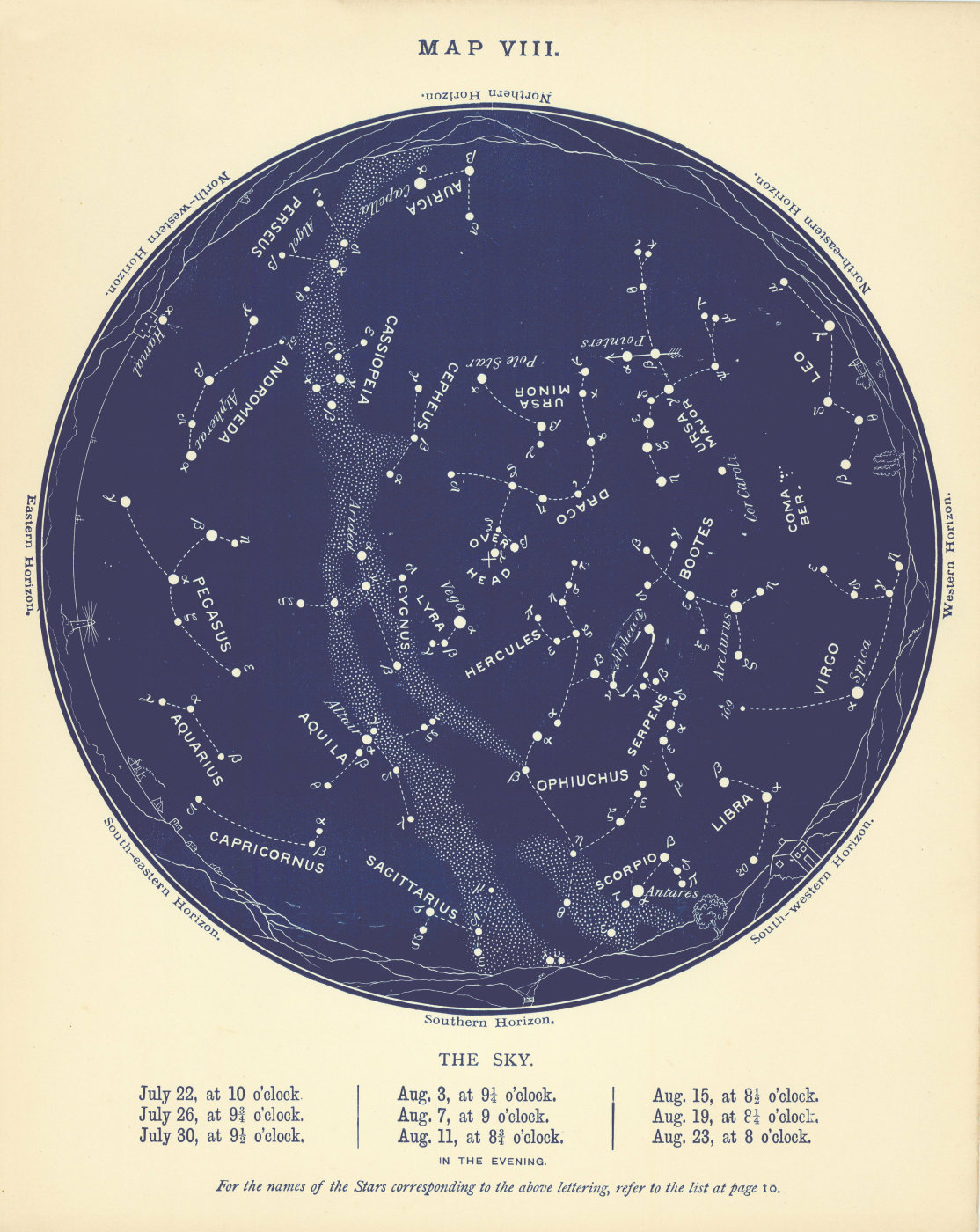 Associate Product STAR MAP VIII. The Night Sky. July-August. Astronomy. PROCTOR 1896 old