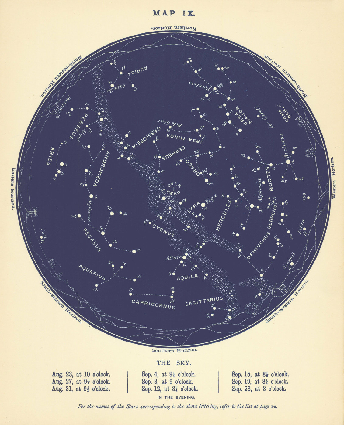 Associate Product STAR MAP IX. The Night Sky. August-September. Astronomy. PROCTOR 1896 old