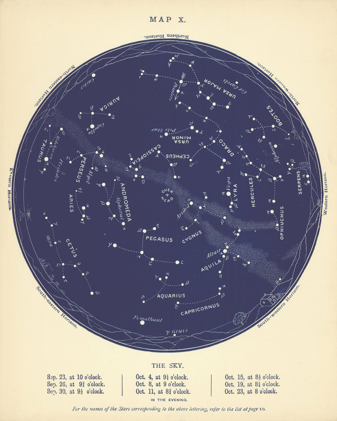 Associate Product STAR MAP X. The Night Sky. September-October. Astronomy. PROCTOR 1896 old