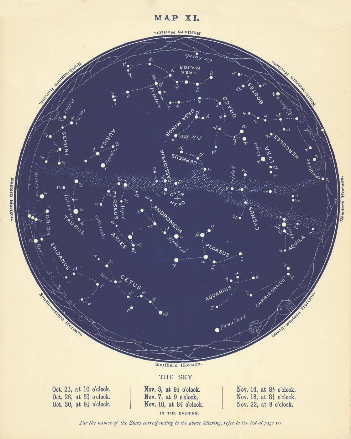 Associate Product STAR MAP XI. The Night Sky. October-November. Astronomy. PROCTOR 1896 old
