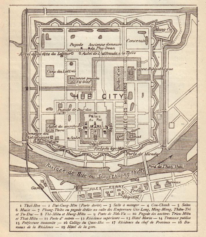 Hue Imperial City sketch plan. Vietnam 1917 old antique vintage map chart