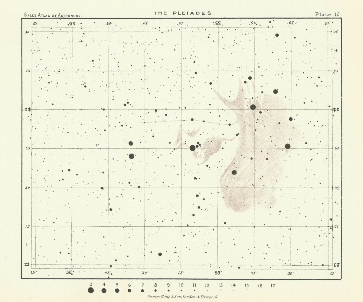 Associate Product Stars in the Pleiades by Robert Ball. Astronomy. Night Sky 1892 old map