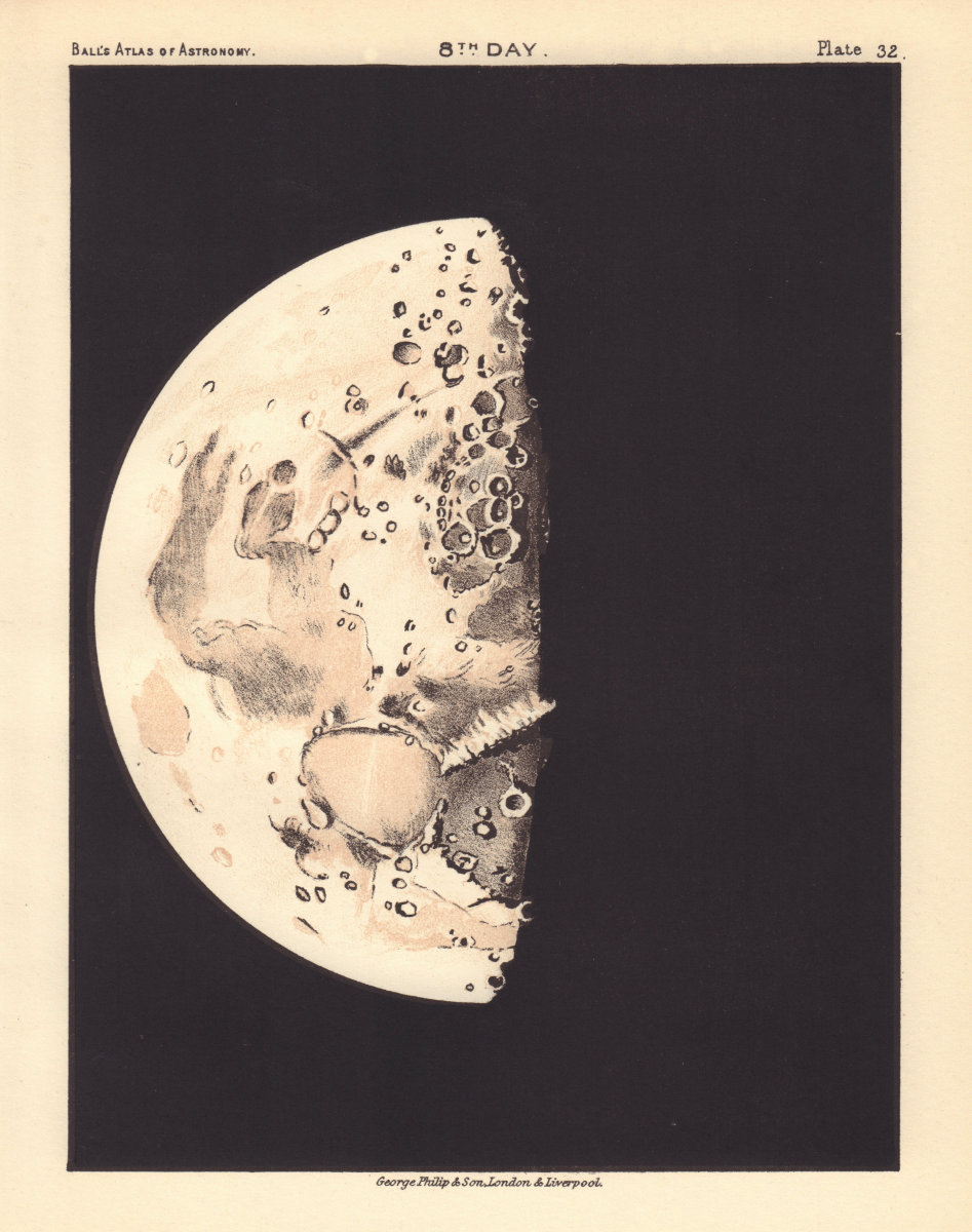 Associate Product Phases of the Moon - 8th day by Robert Ball. Astronomy 1892 old antique map