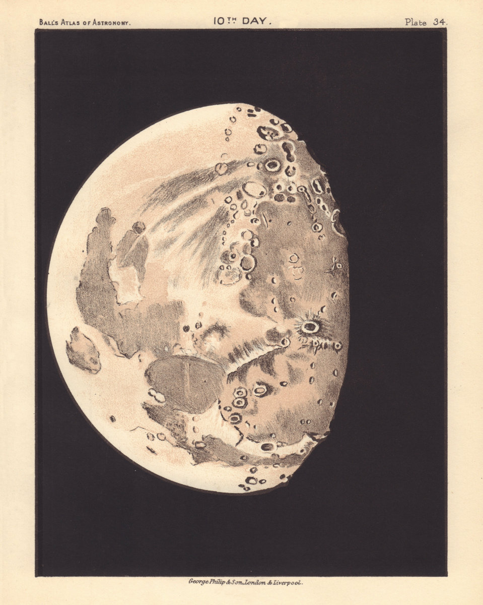 Associate Product Phases of the Moon - 10th day by Robert Ball. Astronomy 1892 old antique map