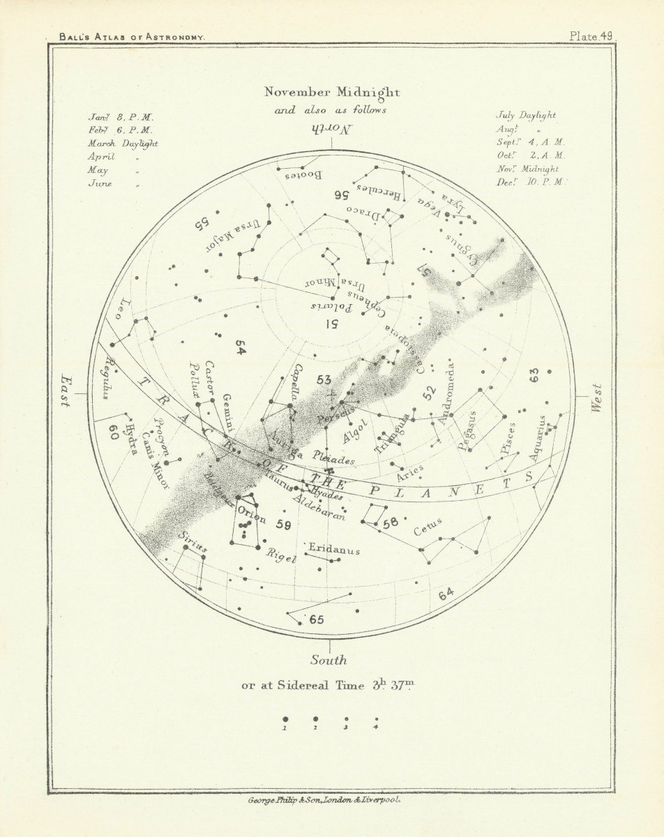 Associate Product Night Sky Star Chart - November Midnight by Robert Ball. Astronomy 1892 map