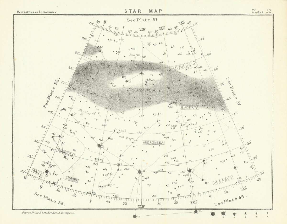 Associate Product Star map night sky Andromeda Aries Cassiopeia Pegasus Perseus Pisces 1892
