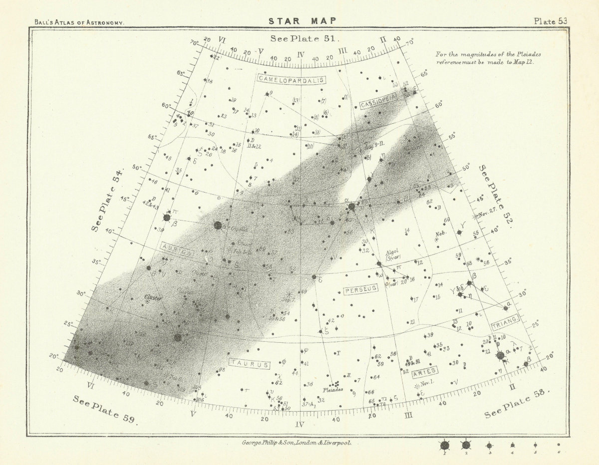 Associate Product Star map night sky Aries Auriga Cassiopeia Perseus Taurus Triangula 1892