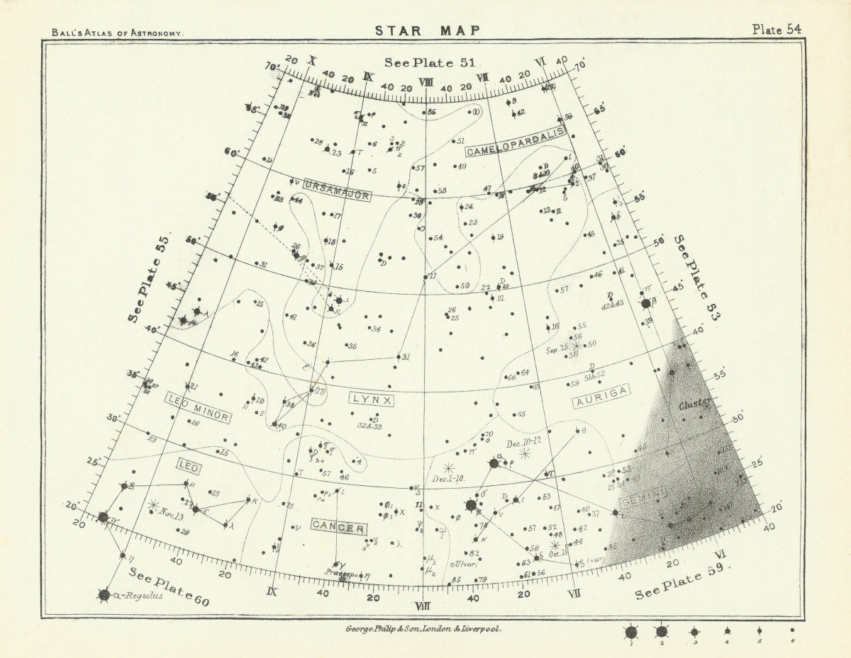 Associate Product Star map night sky Auriga Camelopardalis Cancer Gemini Leo Minor Lynx Ursa 1892