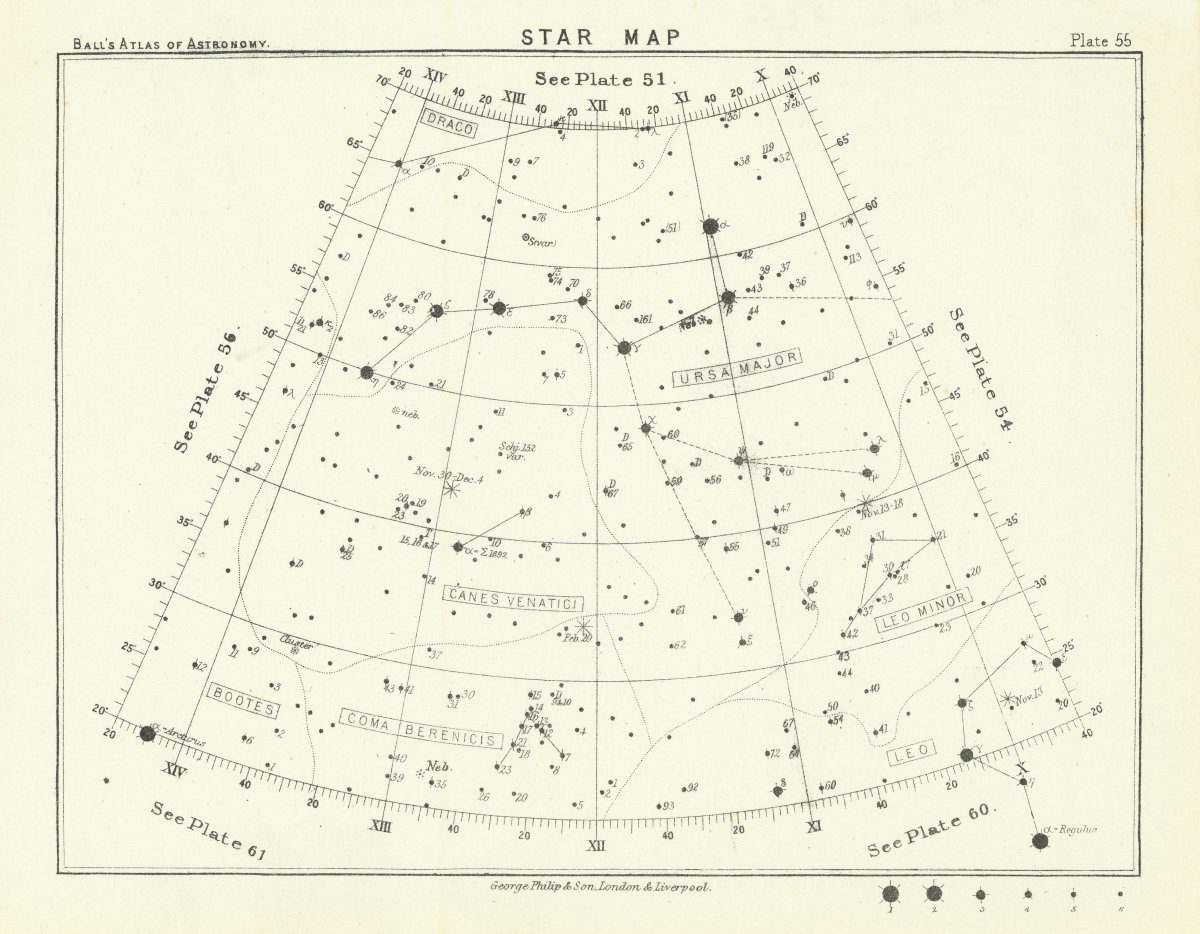 Associate Product Star map night sky Bootes Cancer Canes Coma Berenicis Draco Gemini Leo Ursa 1892