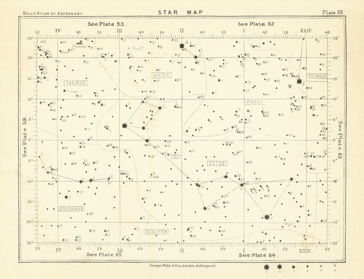 Associate Product Star map night sky Aries Cetus Eridanus Pegasus Pisces Sculptor Taurus 1892