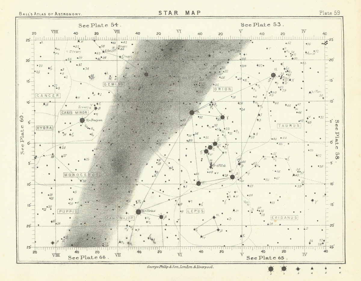 Associate Product Star map night sky Cancer Canis Gemini Hydra Lepus Orion Puppis Taurus 1892