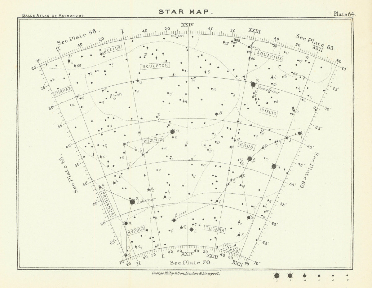 Associate Product Star map night sky Aquarius Cetus Fornax Grus Indus Phoenix Piscis Sculptor 1892