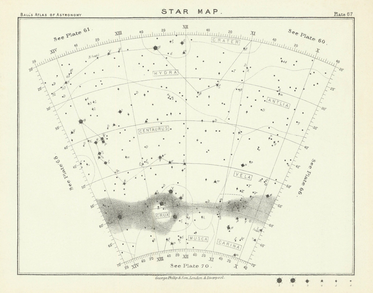 Associate Product Star map night sky Antlia Carina Crater Crux Hydra Musca Vela 1892 old