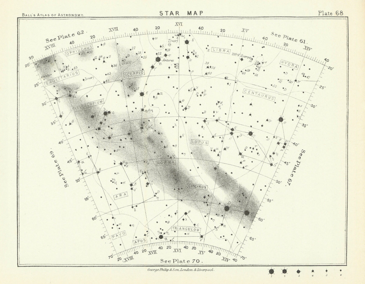 Associate Product Star map night sky Apus Hydra Libra Lupus Norma Pavo Sagittarius Scorpio 1892