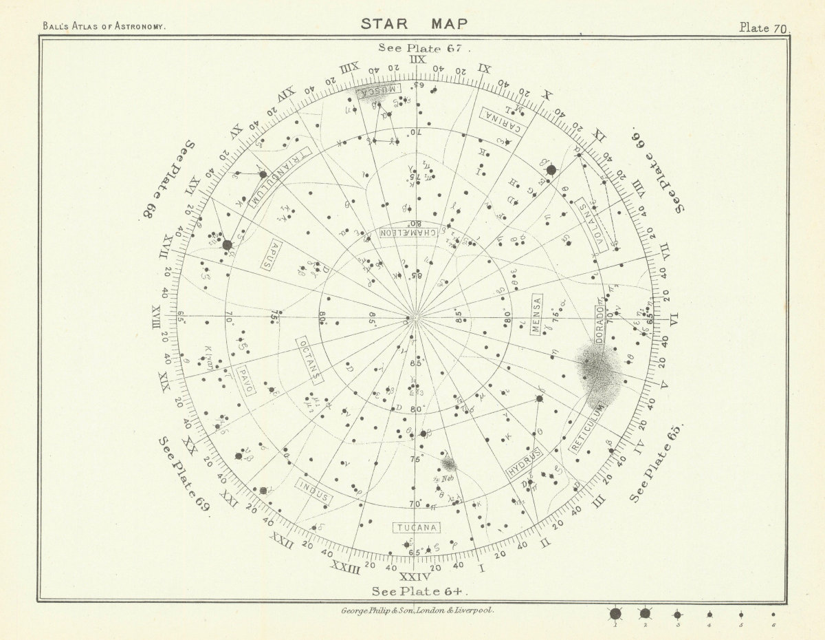 Associate Product Star map night sky Apus Carina Dorado Hydrus Indus Mensa Octans Pavo Tucana 1892