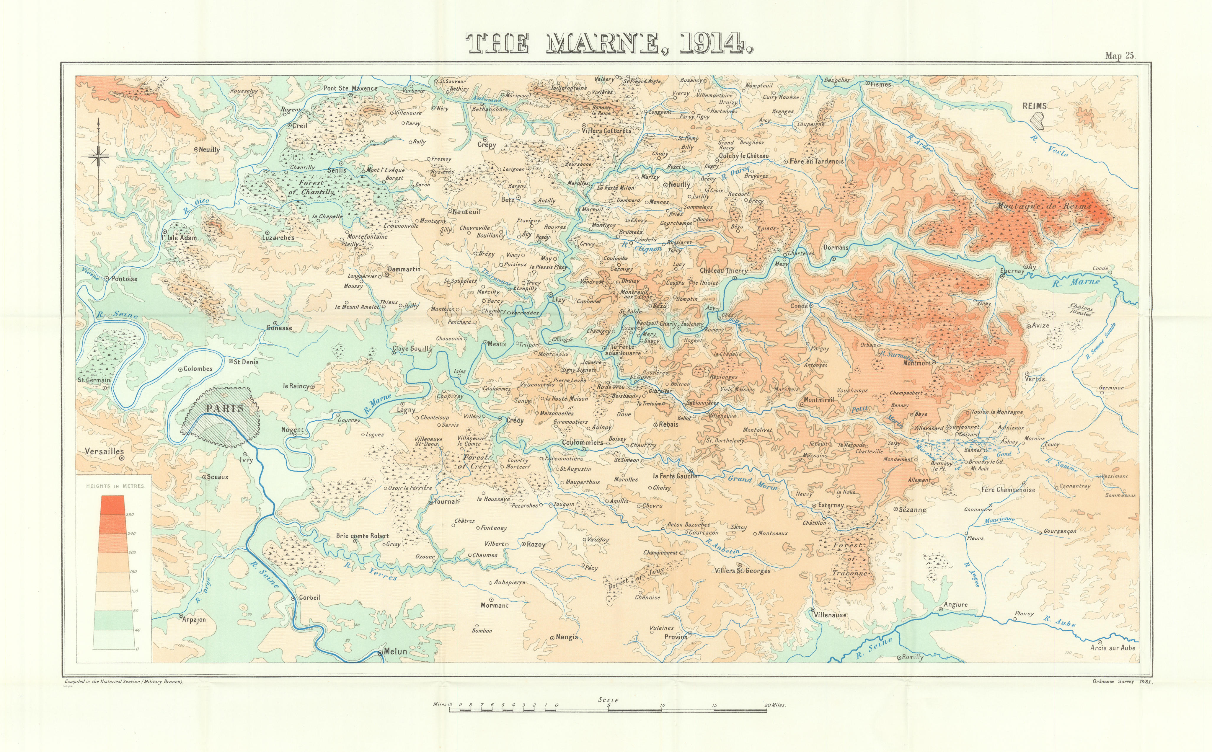 The Marne 1914 First World War 1933 Old Vintage Map Plan Chart