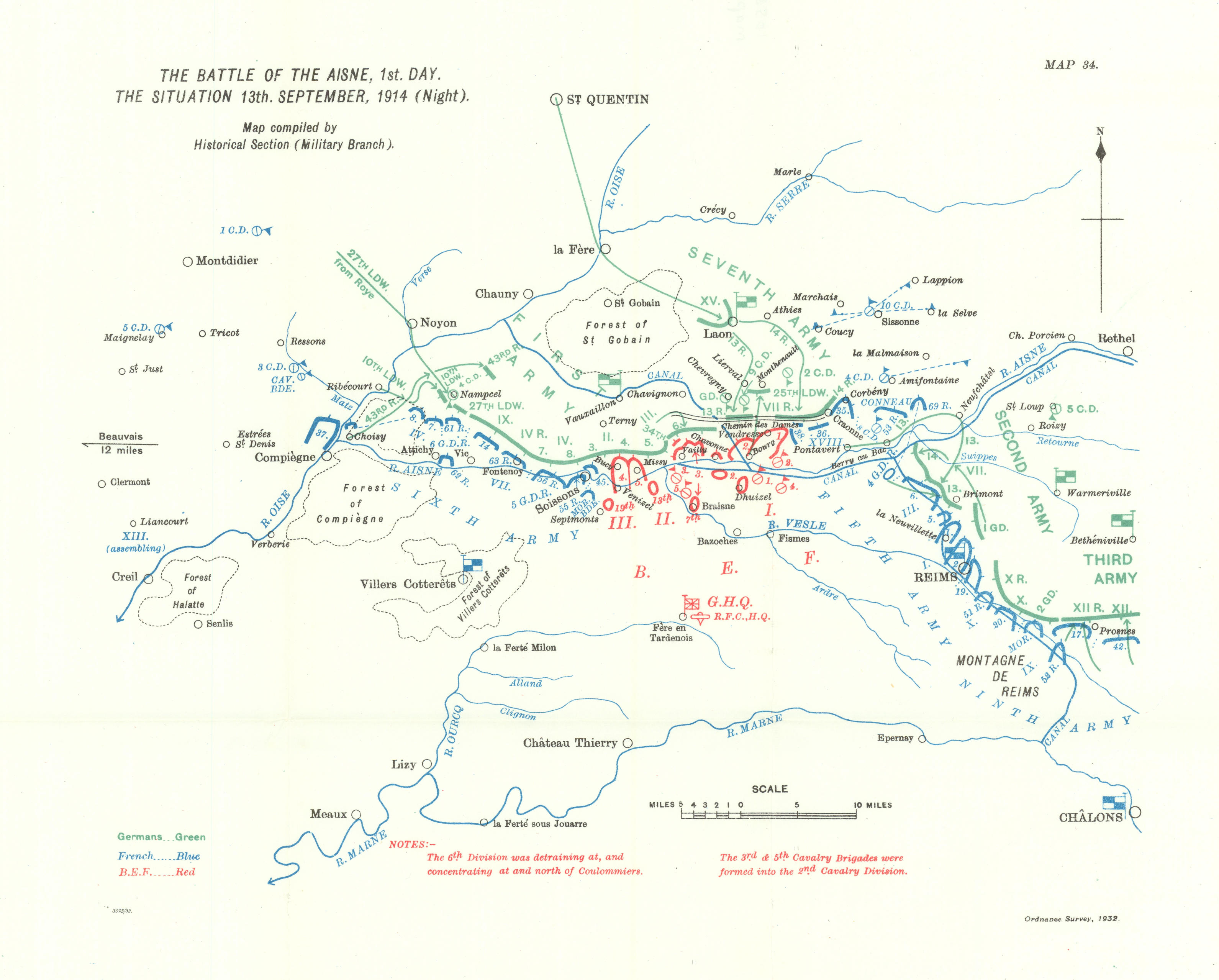 Battle of the Aisne, 13th September 1914 night. First World War. 1933 ...