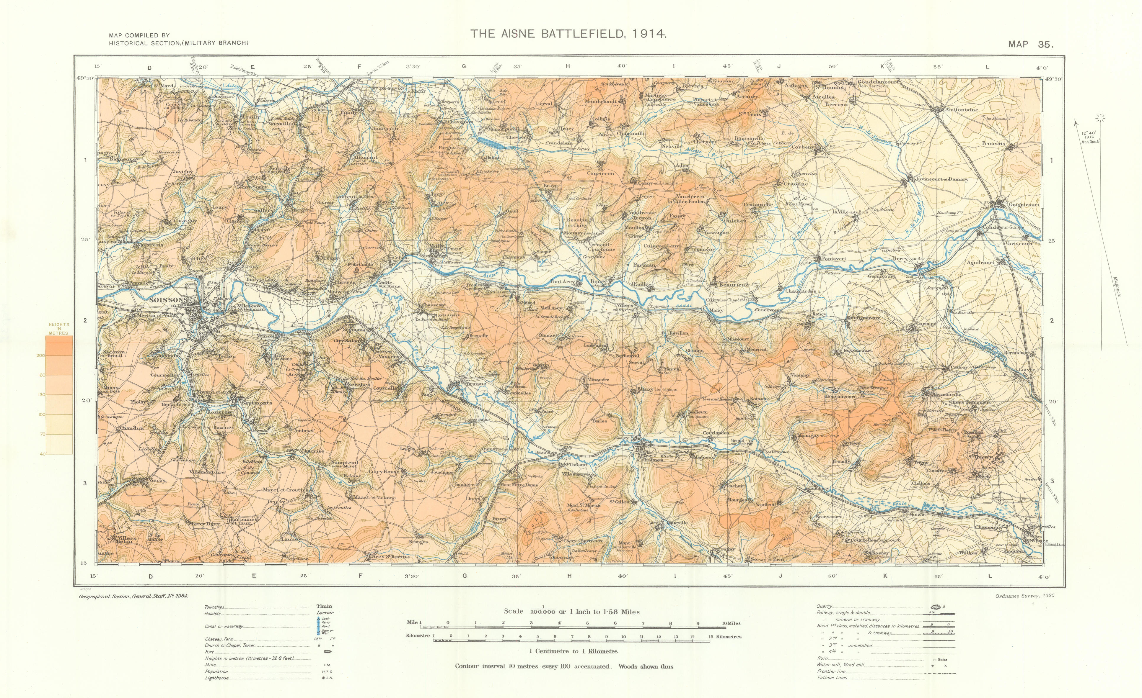 Associate Product The Aisne Battlefield, 1914. Battle of the Aisne. First World War. 1933 map