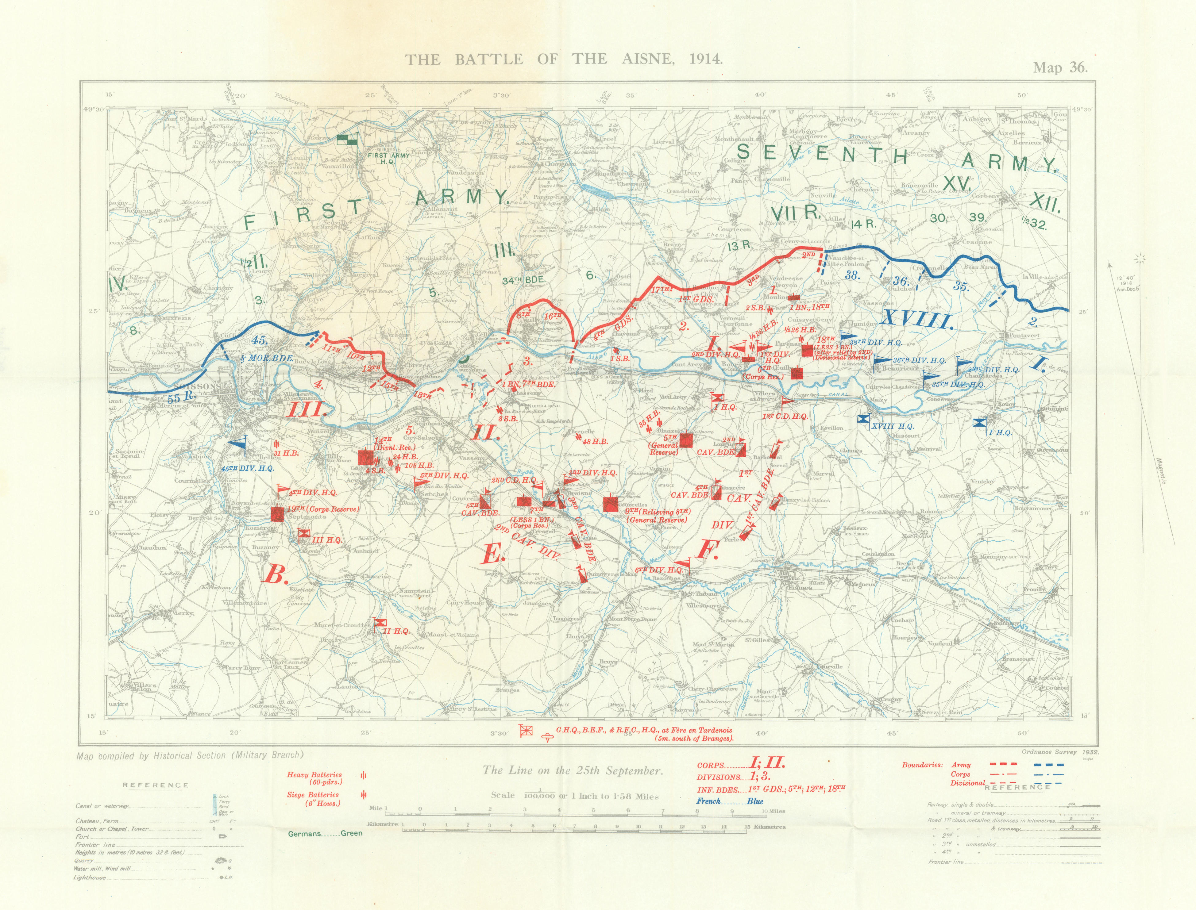 Associate Product The Battle of the Aisne, 1914. First World War. 1933 old vintage map chart