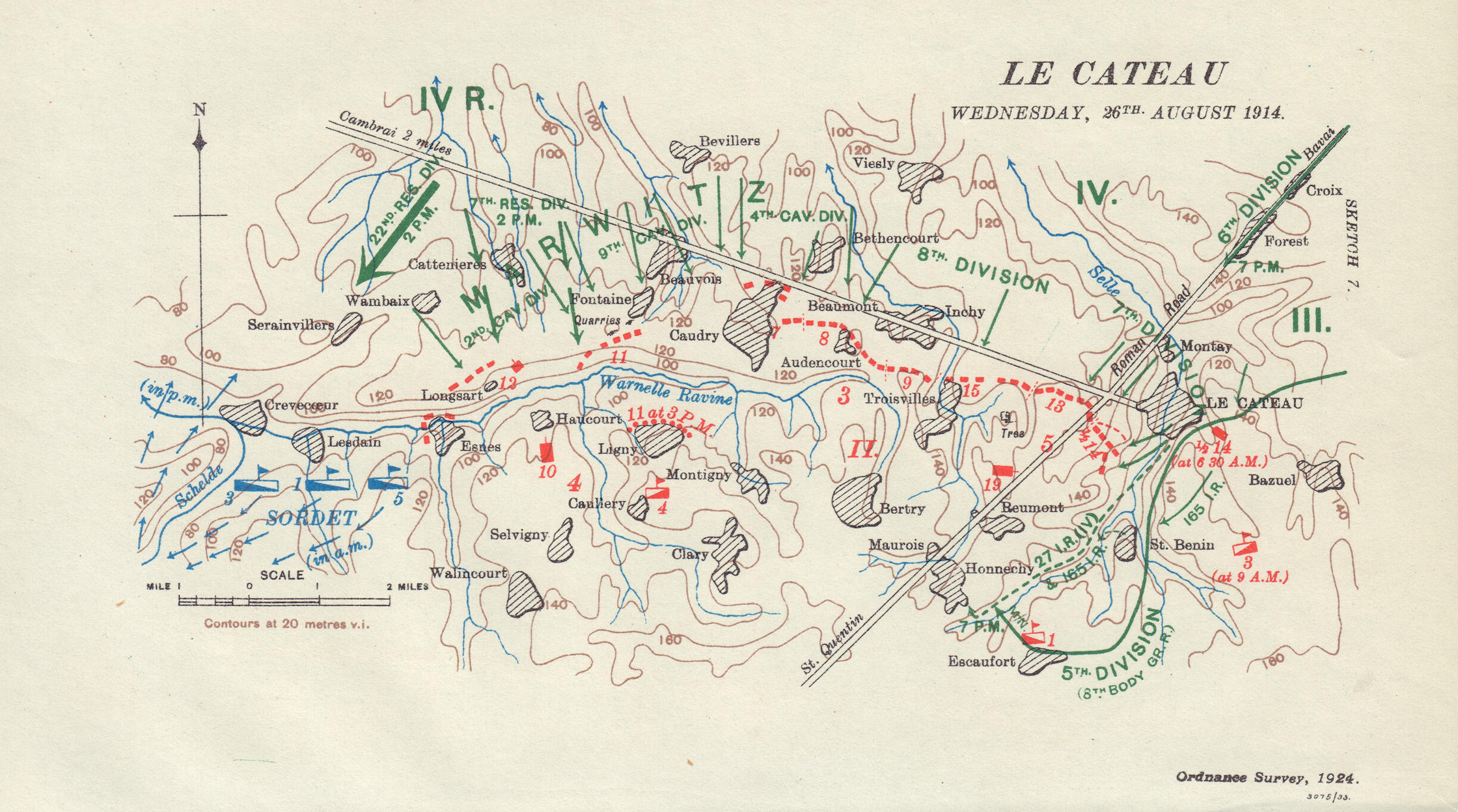 Battle of Le Cateau, 26th August 1914. First World War. 1933 old ...